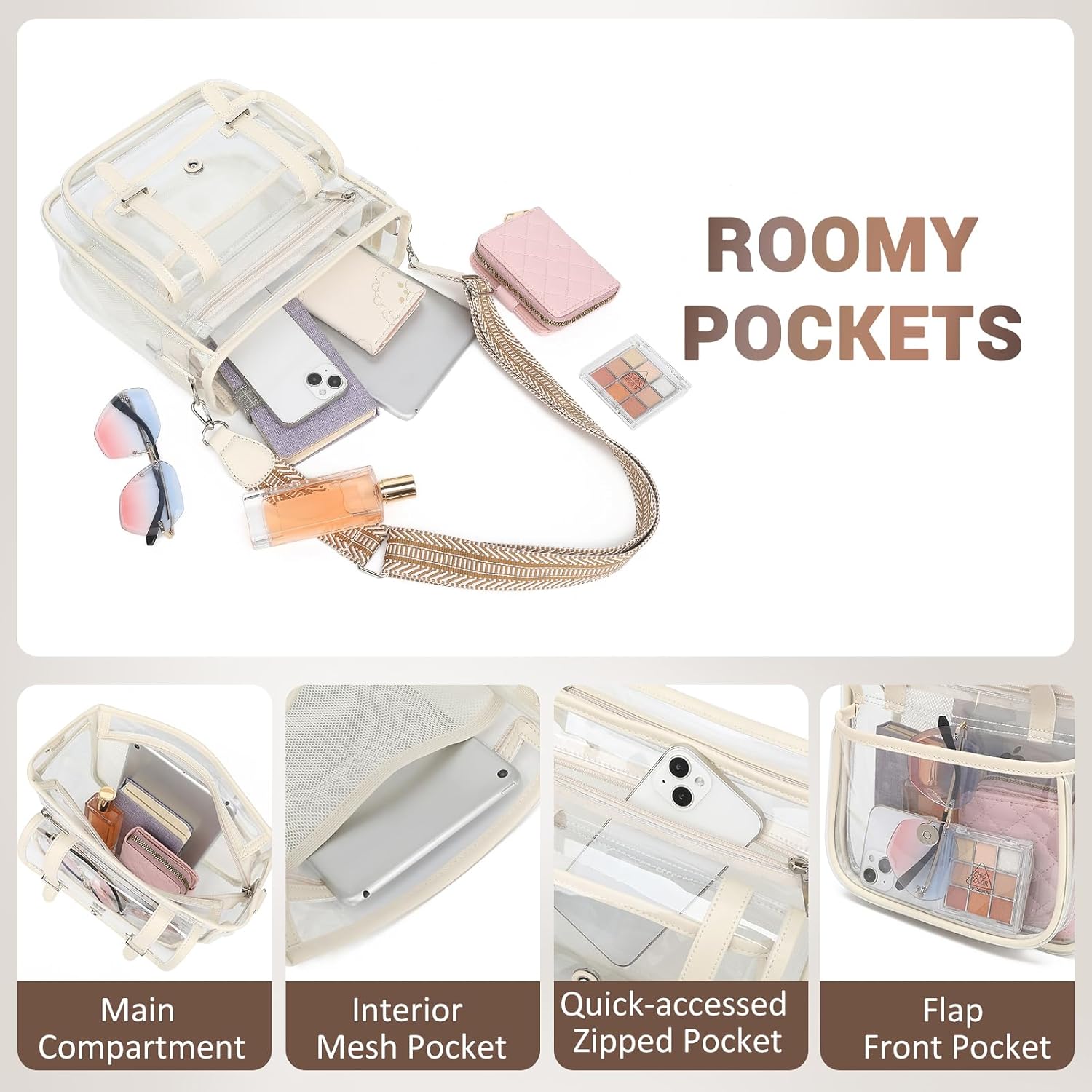 Clear Purse, PVC Clear Crossbody Bags for Women Heavy Duty Transparent Bag for Stadium Events See Through Concert Bag - Image 4