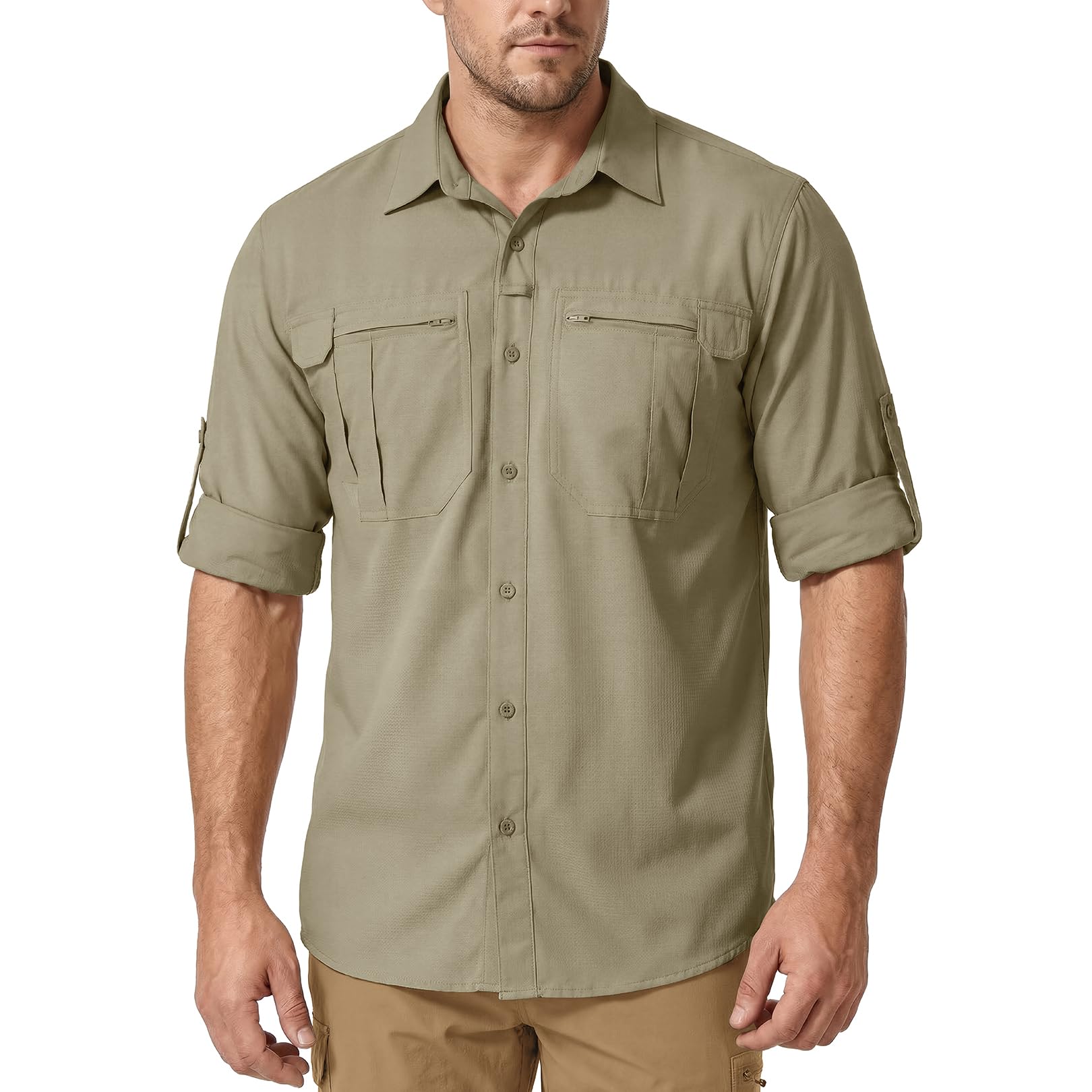 Men Sun Protection Safari Fishing Shirts Long Sleeve UPF50+ UV Quick Dry Lightweight Cooling Hiking Travel Button Down Shirt