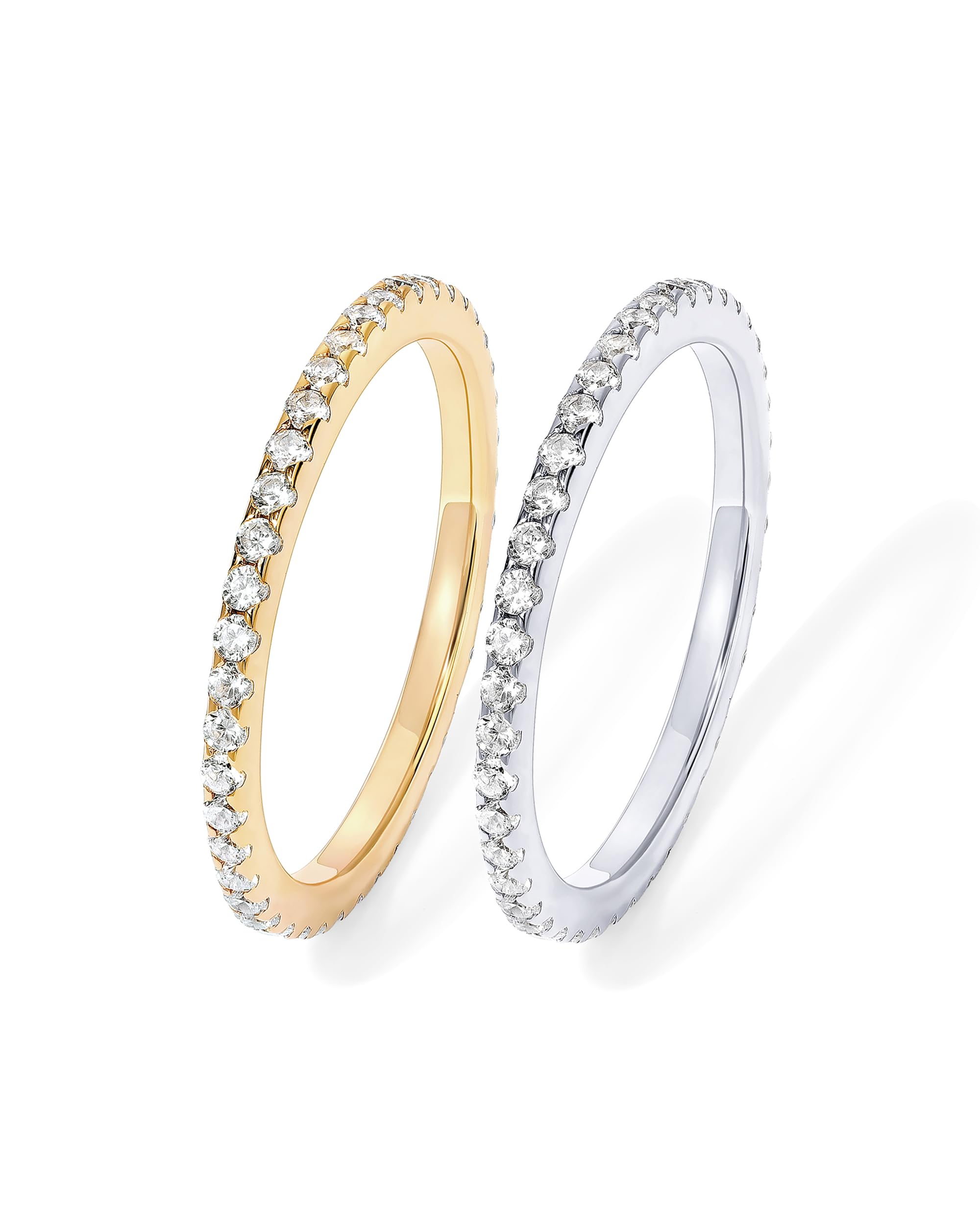PAVOI 925 Sterling Silver Wedding Band for Women, 14K Gold Plated CZ Ring