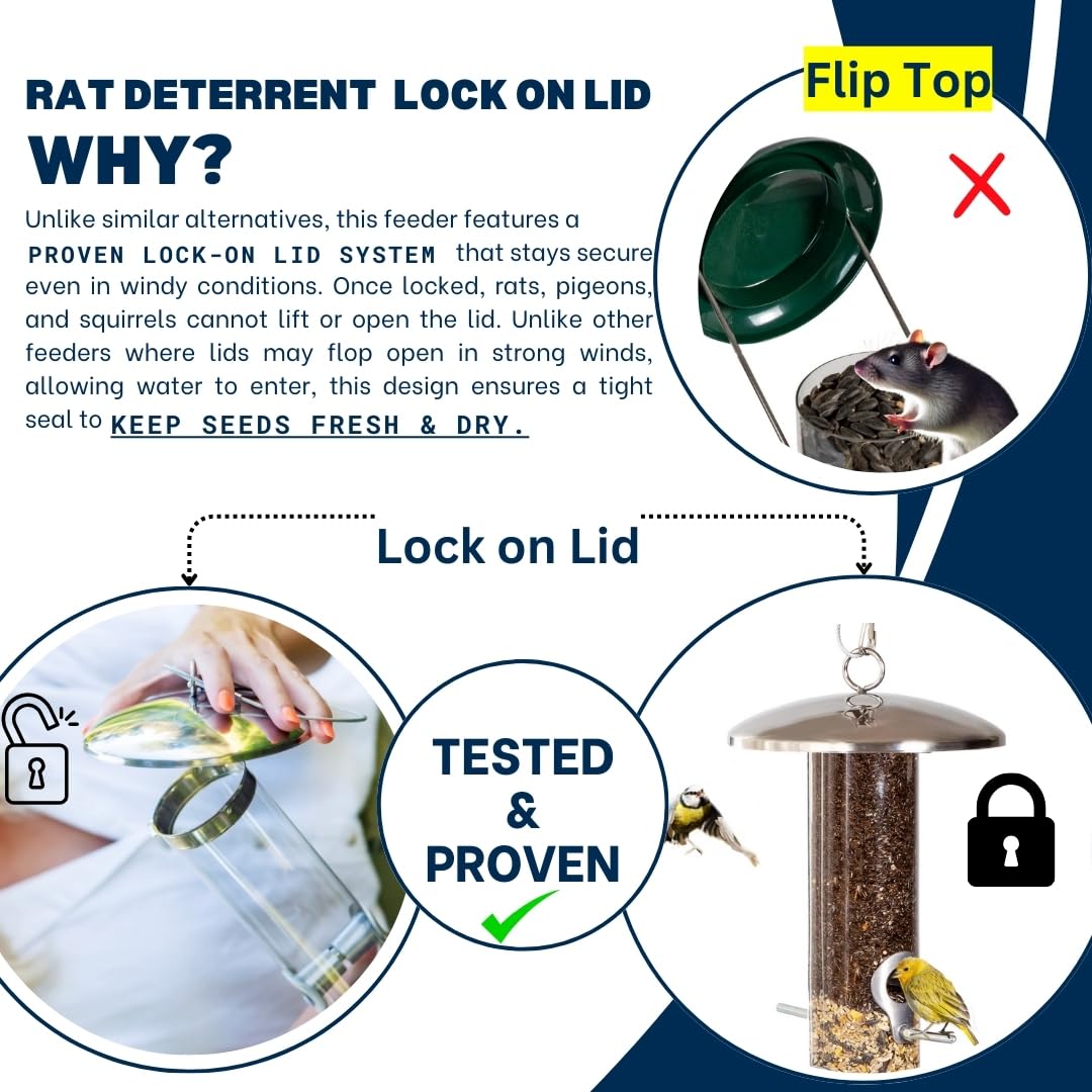 PROVIDE Comedero grande de acero inoxidable para pájaros, fácil de limpiar, comederos para pájaros pequeños, comederos para pájaros silvestres fáciles de abrir. Comedero colgante para semillas,