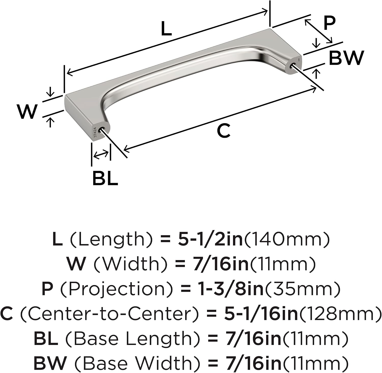 Amerock Merced 5-1/16 inch (128mm) Center-to-Center Polished Nickel Cabinet Pull, BP37424PN