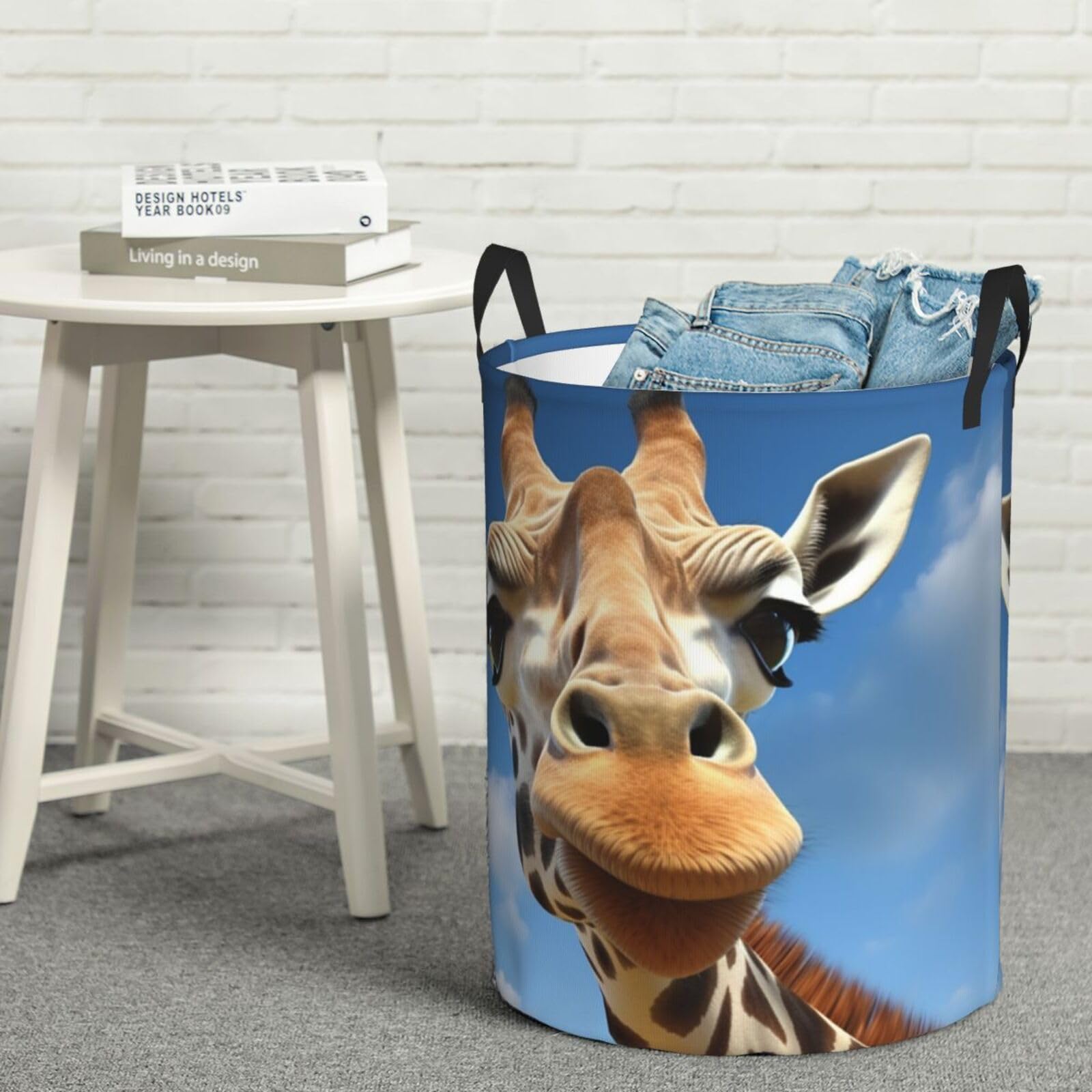 Fodpand Black Funny Giraffe Laundry Basket With Handle, Freestanding Laundry Hamper, Collapsible Dirty Clothes Hamper, Waterproof Fabric Blanket Storage Basket Tall Toy Storage Bin Room Decor Medium