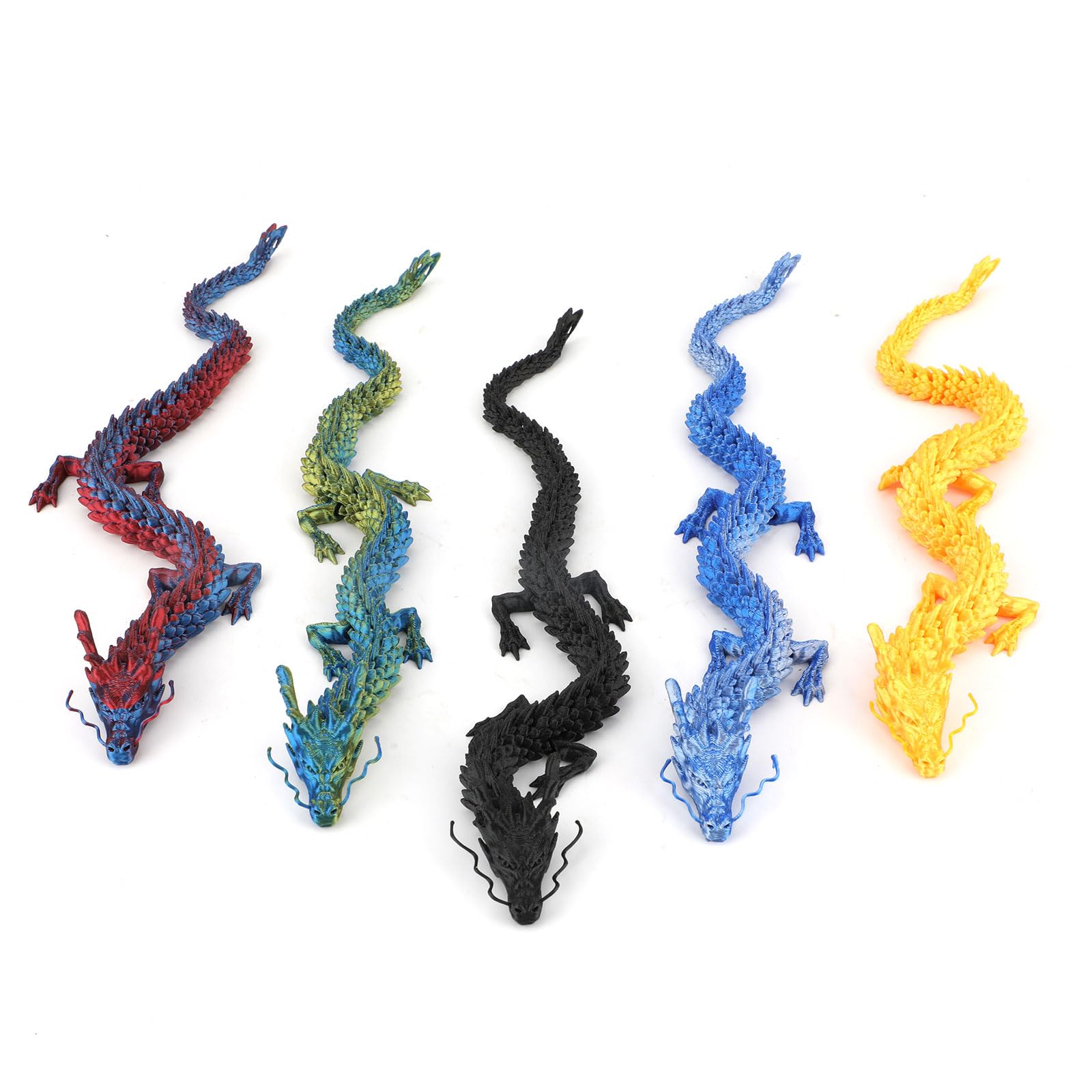 Gosknor 5pcs 3d Print Dragon, Articulated Dragon Fidget Toy Crystal Chinese Dragon Fidget Toy Flexible Joints 3d Printed Toy Executive Desk Toy Home Office Decor for Home Office Adult Men