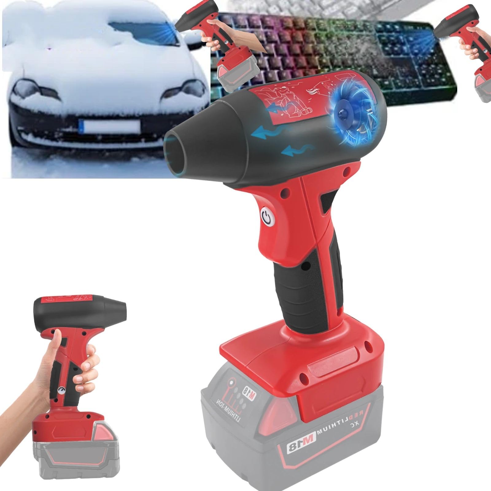 Souffleur à poussière sans fil pour batterie Milwaukee 18 V M18 - Mini souffleur à air comprimé 130 000 tr/min pour clavier d'ordinateur, garage, salle de scierie, barbecue, nettoyage d'atelier en