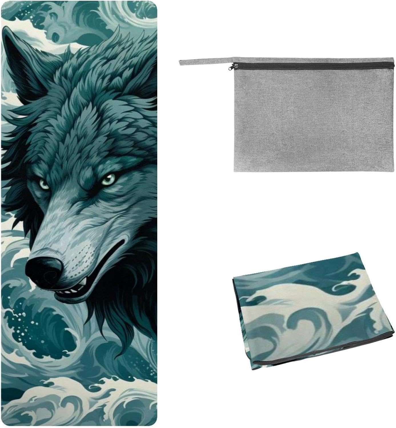 Yoga Towel, Wolf Animal Print Non Slip Sweat Absorbent Hot Yoga Mat Towel for Hot Yoga, Pilates and Fitness - 72.8" x 26.8"