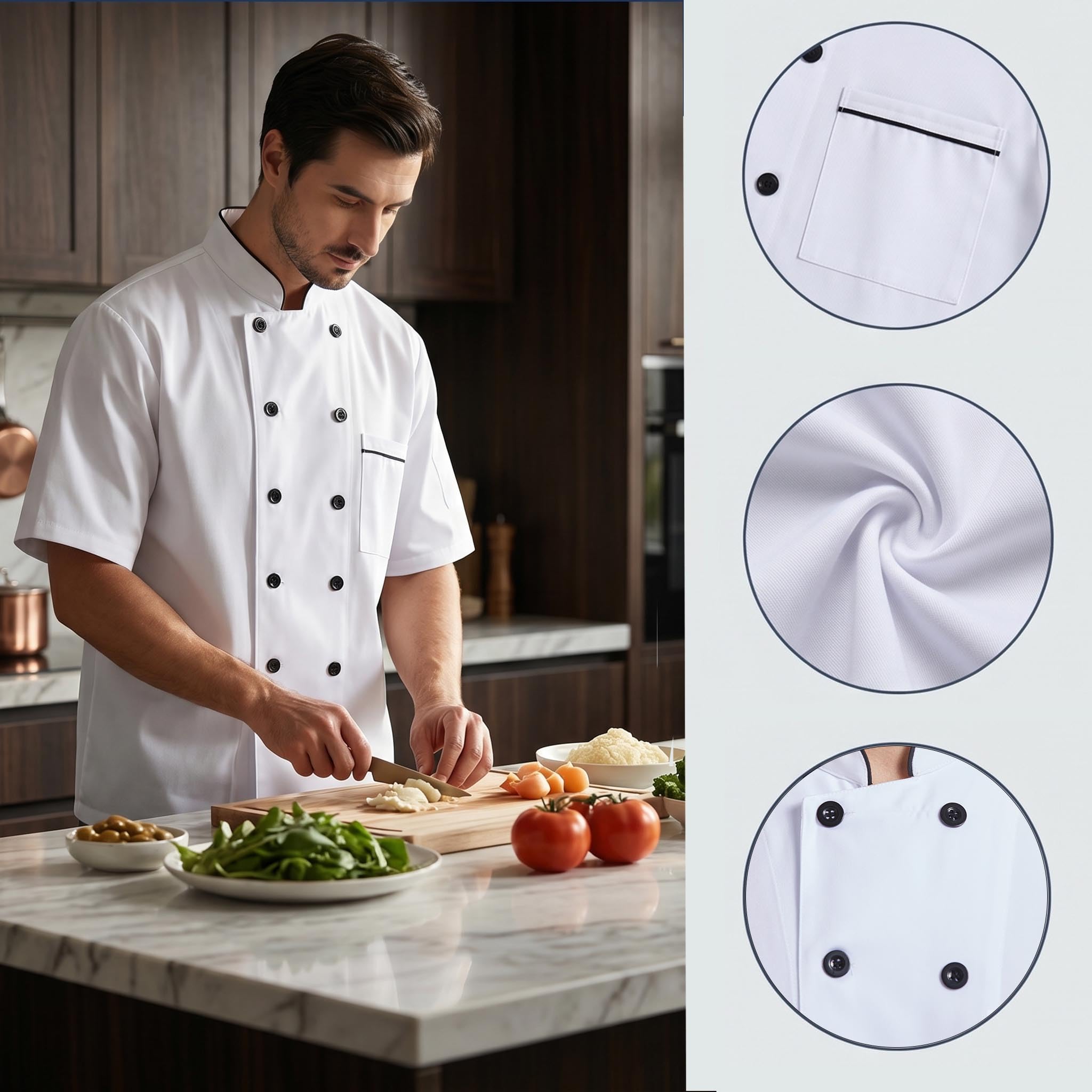 Nanxson Giacca da Cuoco Manica Corta da Uomo in Cotone Traspirante da Cucina Uniforme da Lavoro CFM0001