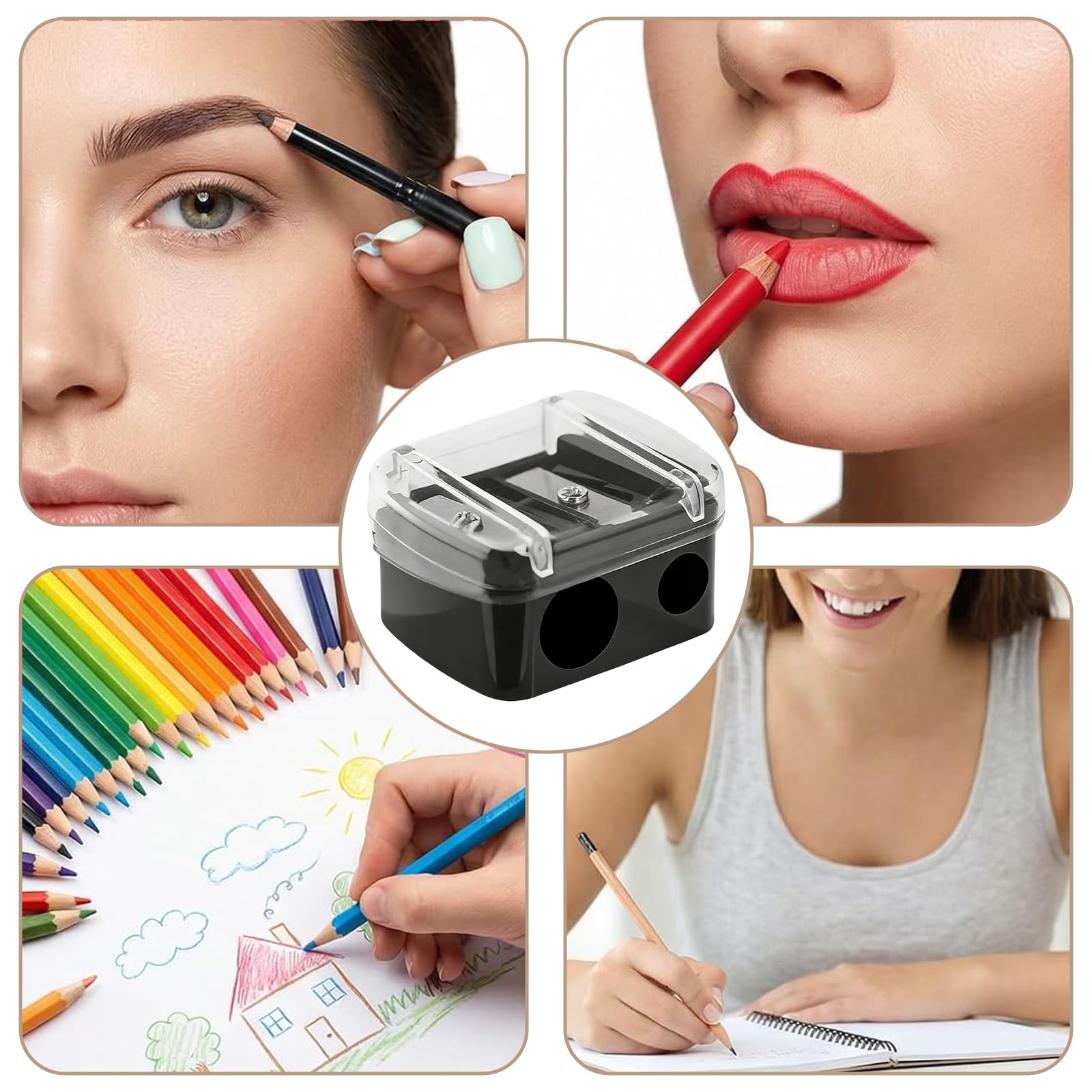 3 pezzi temperamatite trucco, Temperino Matita Occhi Doppio, Temperino Universale per Trucco, accessorio make-up, per Sopracciglia, Matite Labbra, Eyeliner (Nero)
