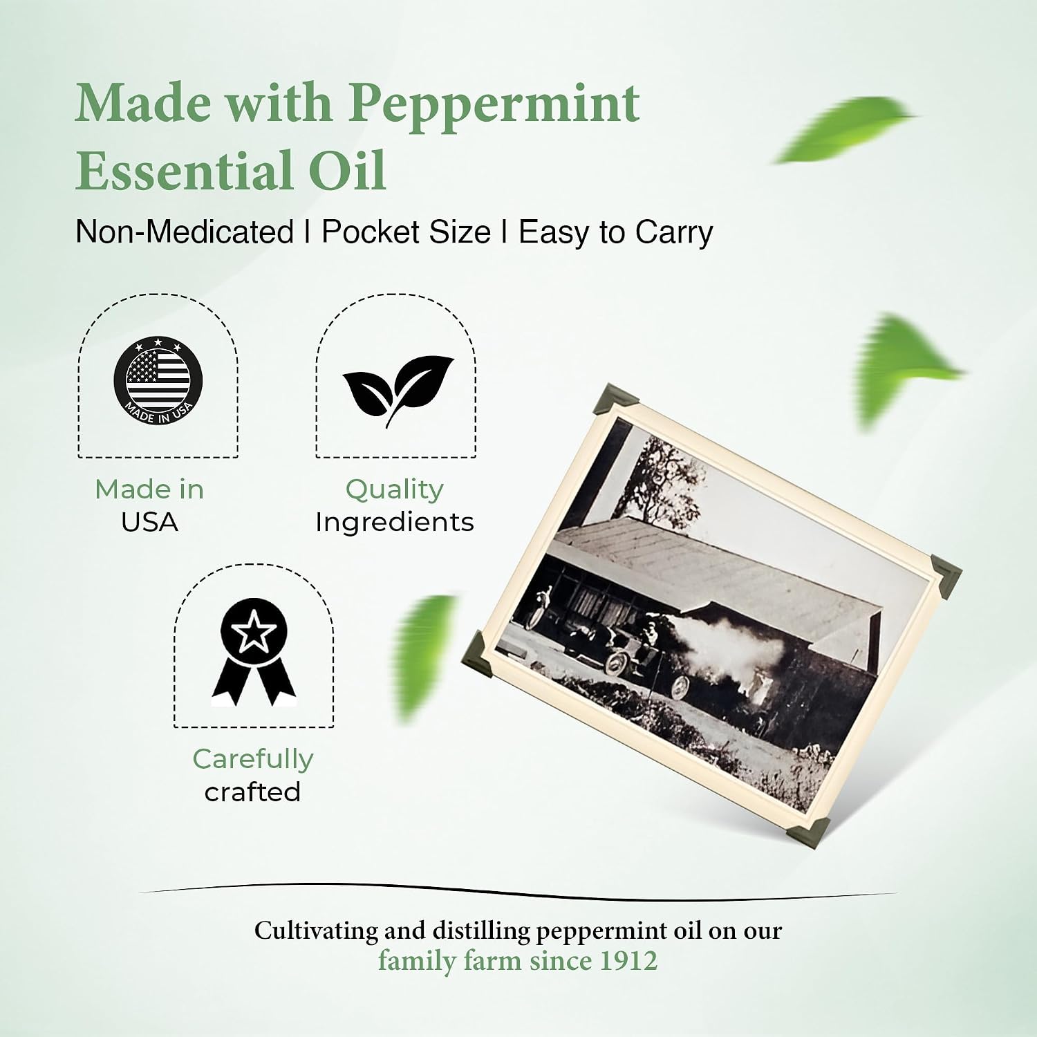 Nasal Inhaler Stick - Peppermint Essential Oil Aromatherapy Inhaler, Cool Refreshing Mint Aroma, Pocket Size, Portable, Made in USA, Sealed for Freshness, Mess-Free Design - Mint
