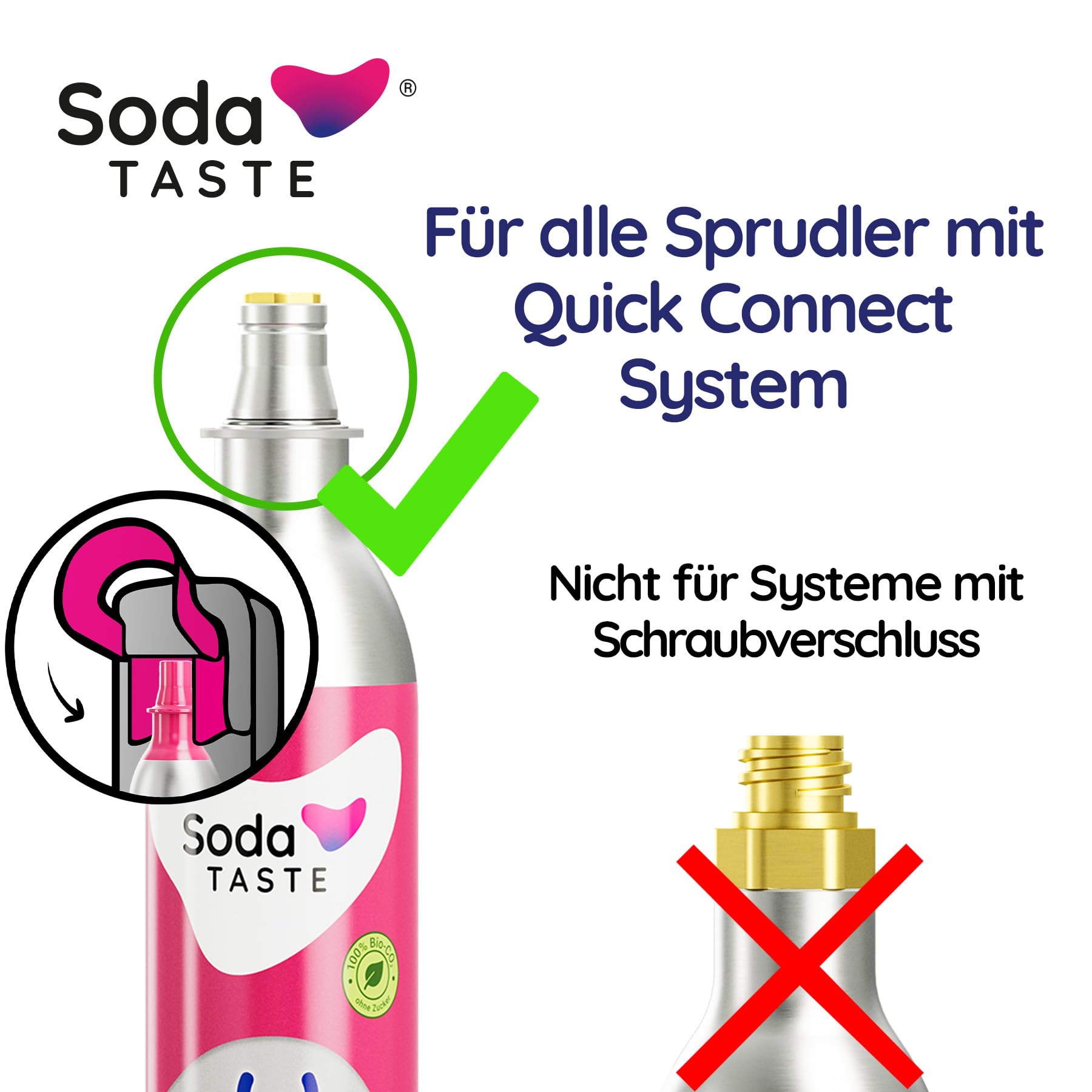 SodaTASTE Quick Classic CO2-Zylinder kaufen 2er-Pack (Reservezylinder) für Wassersprudler mit Quick Connect System, für bis zu 120l gesprudeltes Wasser