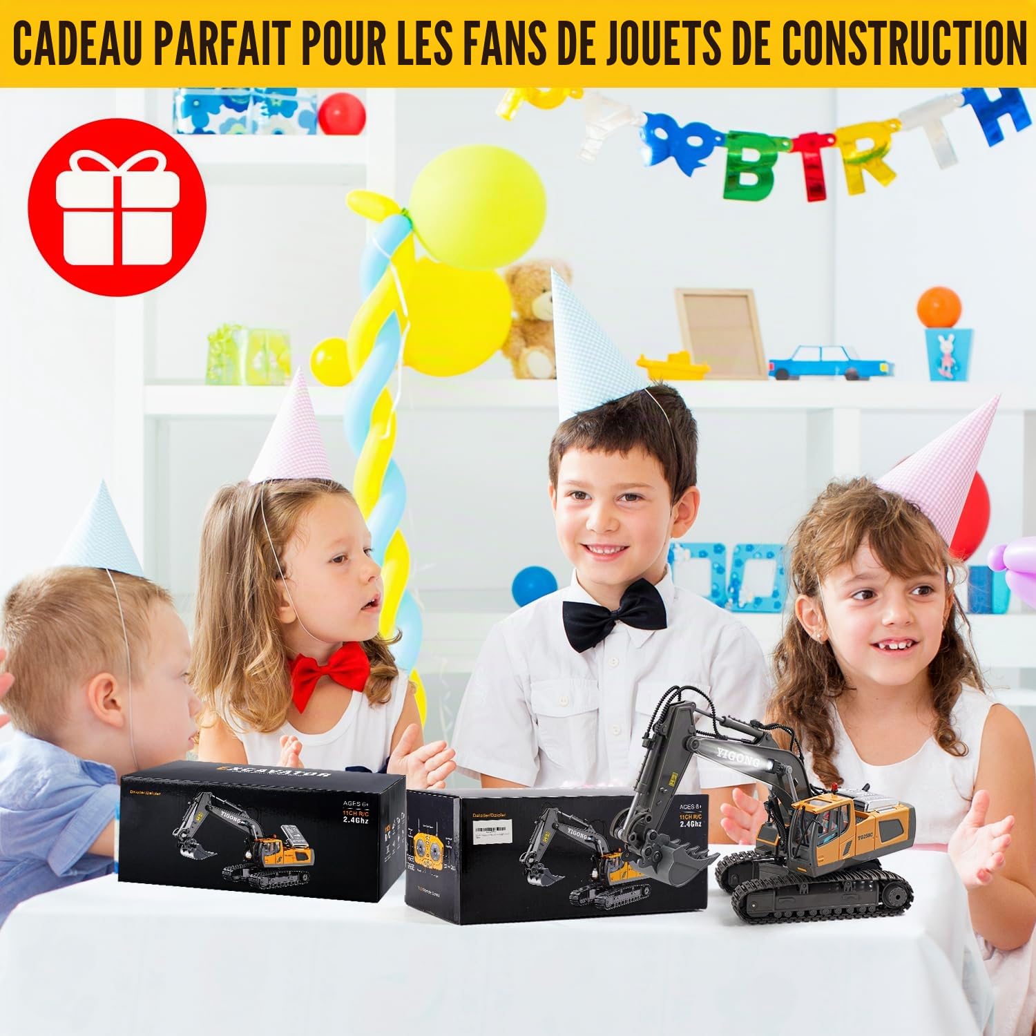 Excavatrice télécommandée à partir de 6 Ans, Jouet d'excavatrice RC Pelle en métal, Rotation à 680 °, lumière et Effets sonores, Jouet Digger Enfants 7 8 9 10 11 12 Ans