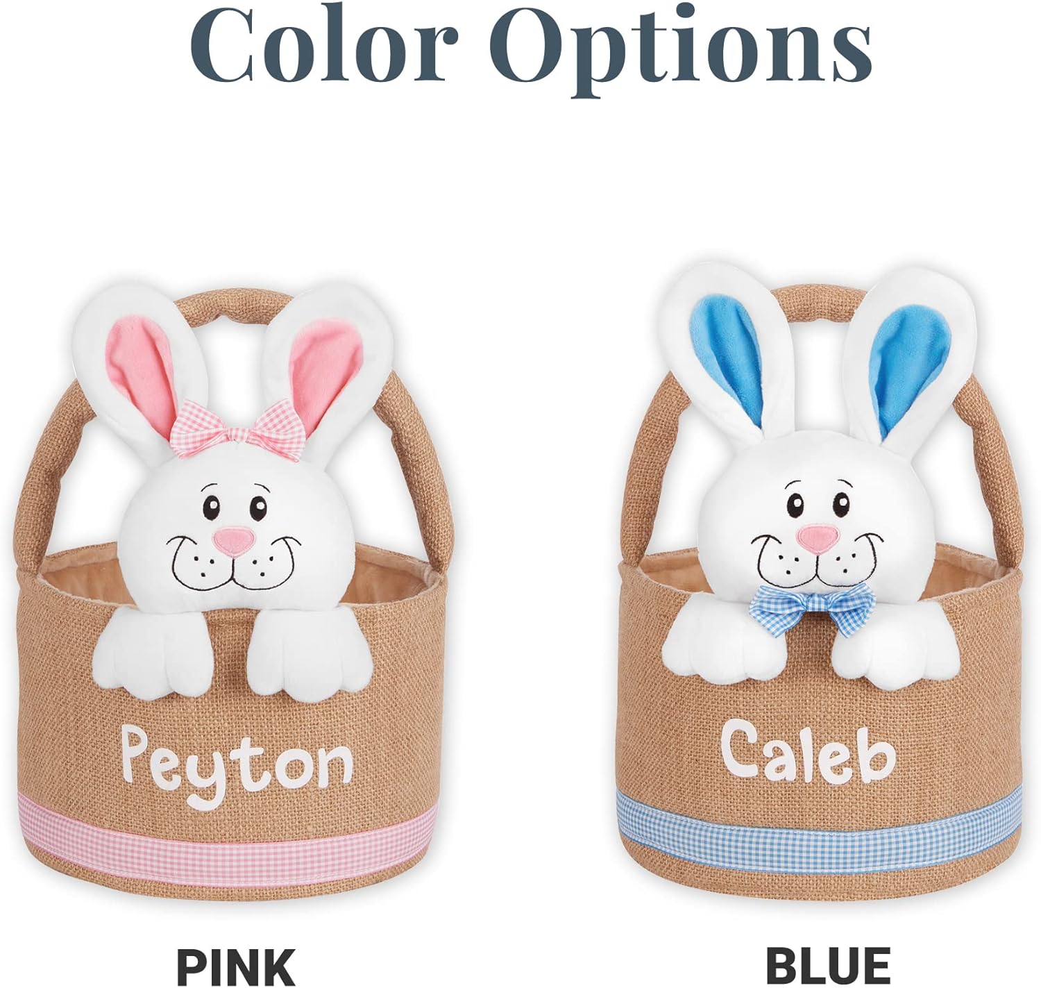 Let's Make Memories Personalized Easter Basket for Kids - Custom - For Boys and Girls - Fillable - With Optional Easter Basket Stuffers - 3-D Stuffed Bunny in Burlap - Blue