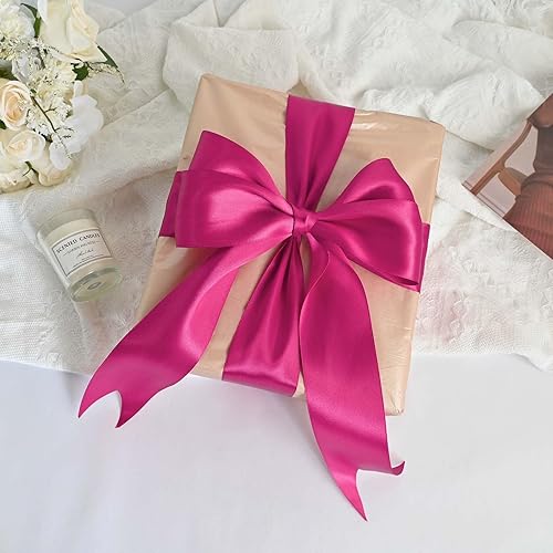 Miniatura 390 de Cinta de satén rosa polvoriento de doble cara de 1/4 pulgadas x 50 yardas, cintas de poliéster polvorientas para envolver regalos, cinta de tela