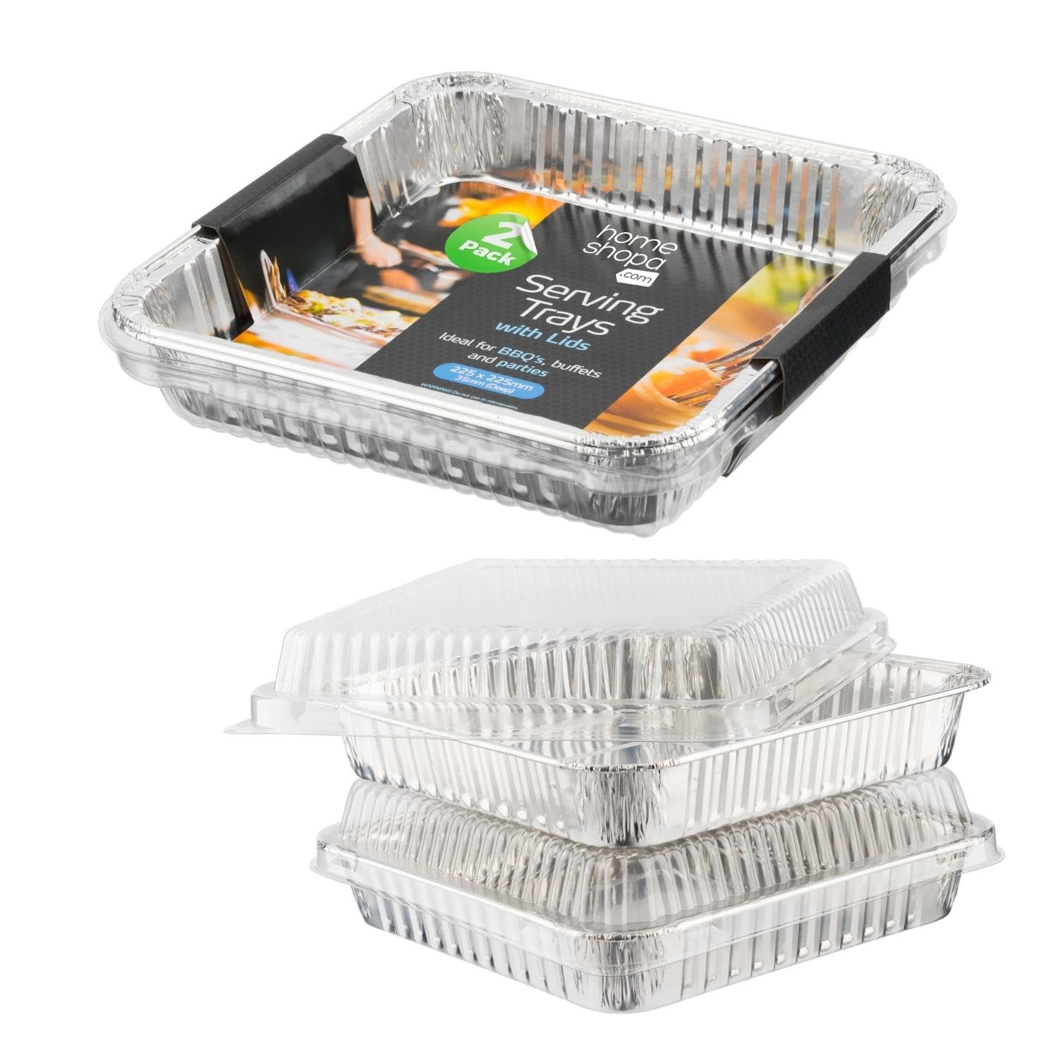 HOMESHOPA Aluminium Foil Food Storage Containers with Plastic Lids, 2 Pack Square Disposable Meal Prep Takeaway Foil Tray, Reusable Tin Foil for Cooking, Baking, Roasting Broiling, Serving โ image 1