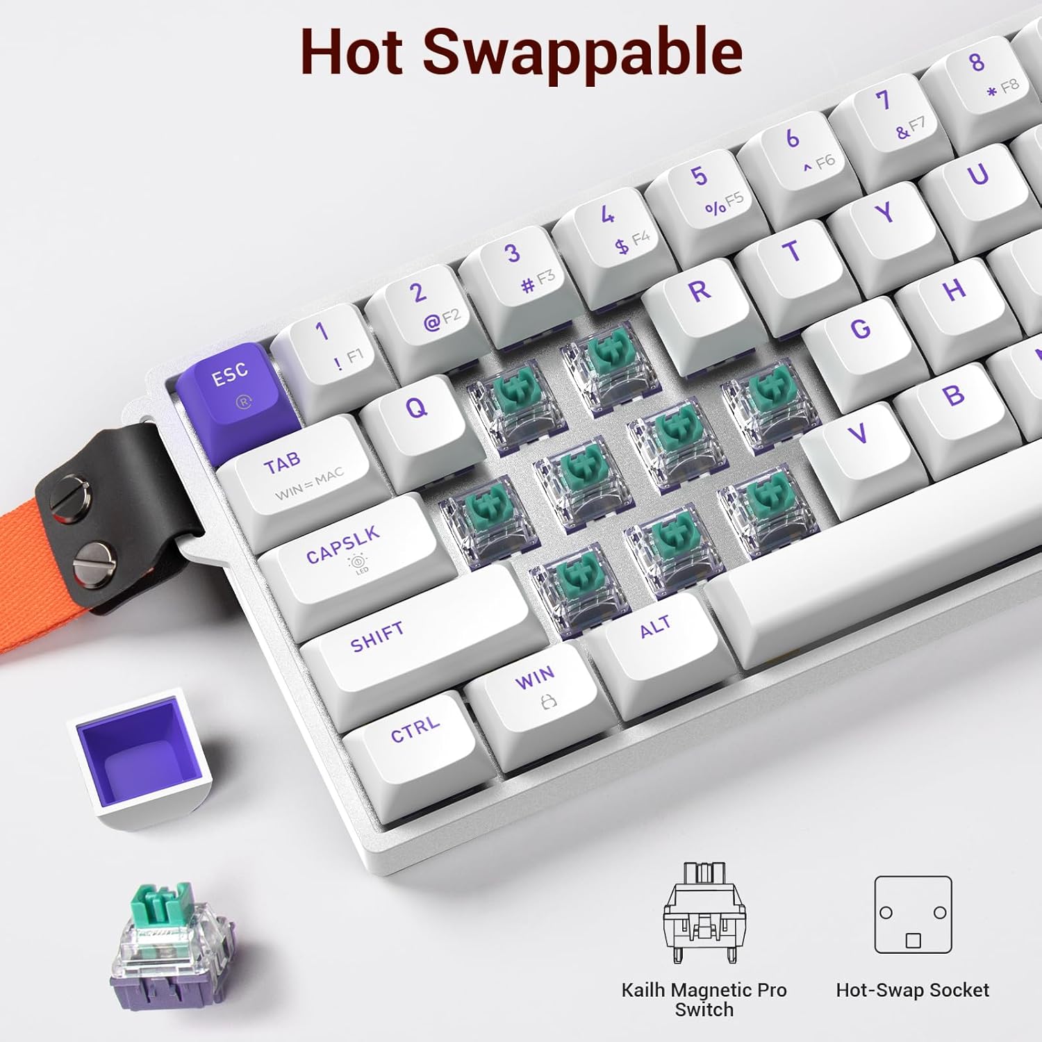 Hexgears HK-K22 Gaming Keyboard with Hall Effect Magnetic Switch, Rapid Fast Magnetic Keyboard with Adjustable Trigger, 8000Hz Polling, RGB Backlit 65% Compact Keyboard Design for PC(White)
