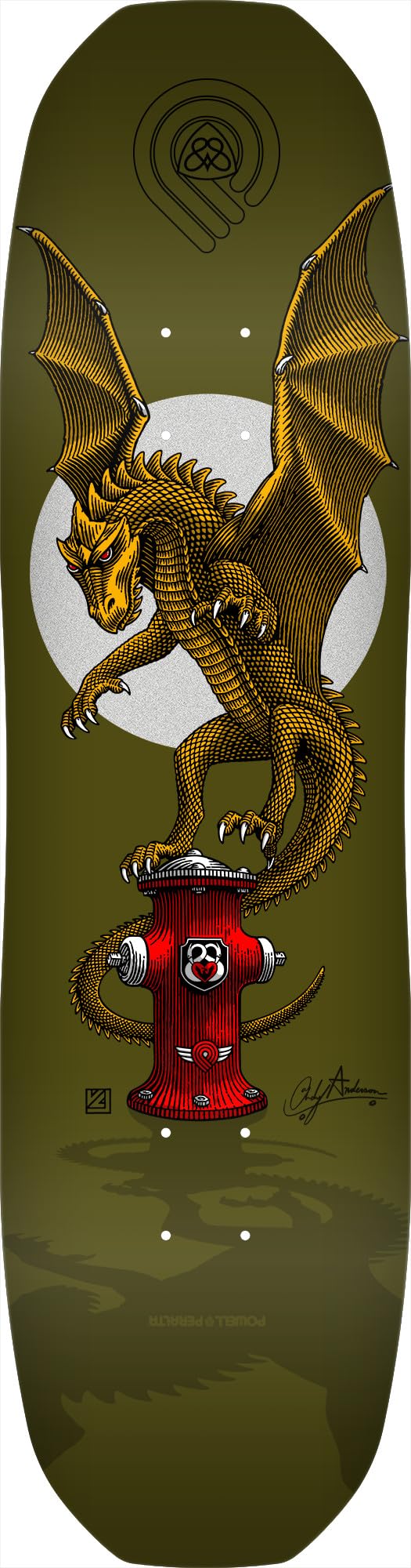 Powell Peralta Andy Anderson Hydrant - Tabla de Skate de Arce de 7 Capas, Verde, 21,3 x 81,36 cm