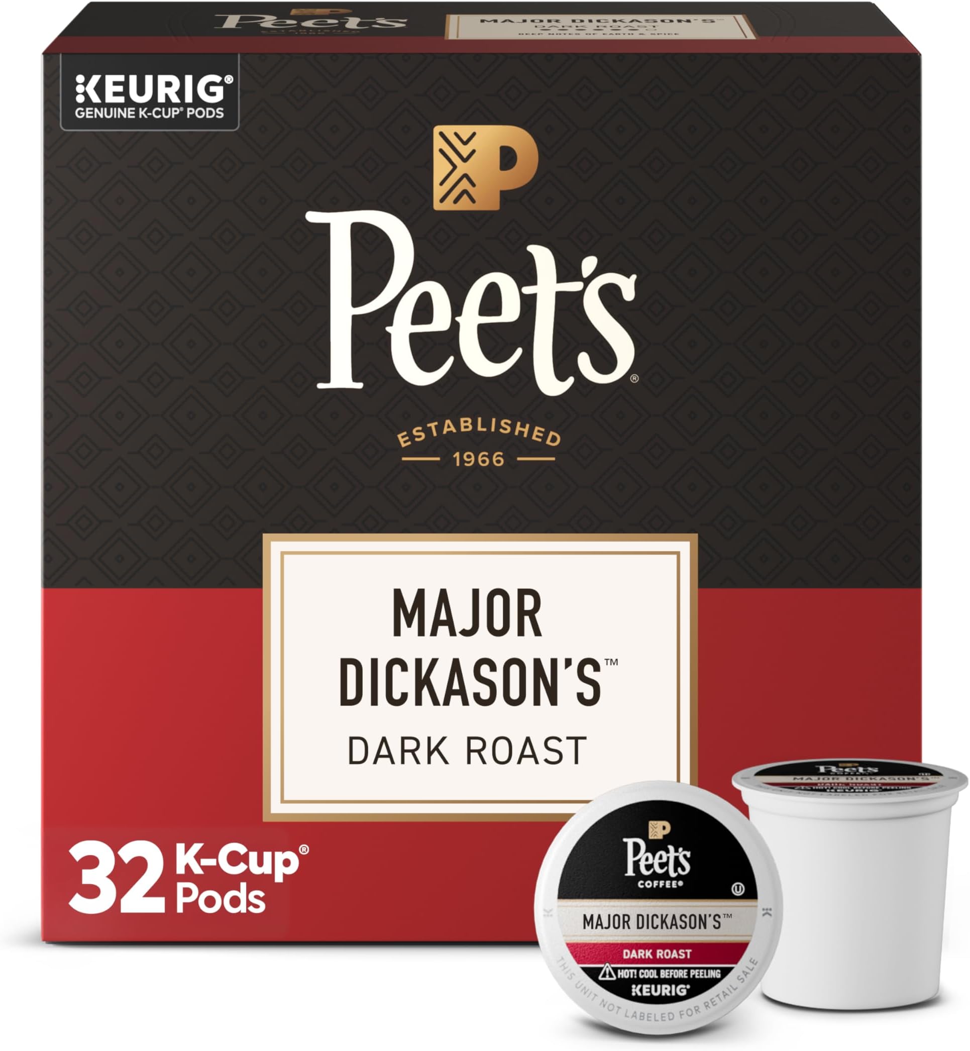 Peet's Coffee 32 Count Major Dickason Blend Single Cup Coffee for Keurig K-Cup Brewers