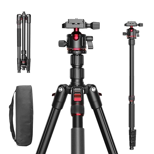 68.11” Camera Tripod, Professional Lightweight Travel Tripod with 360° Ball Head, Portable DSLR Stand for Vlogging, Live Streaming, Outdoor Photography, Load Capacity 8.8 lbs (JJ031)