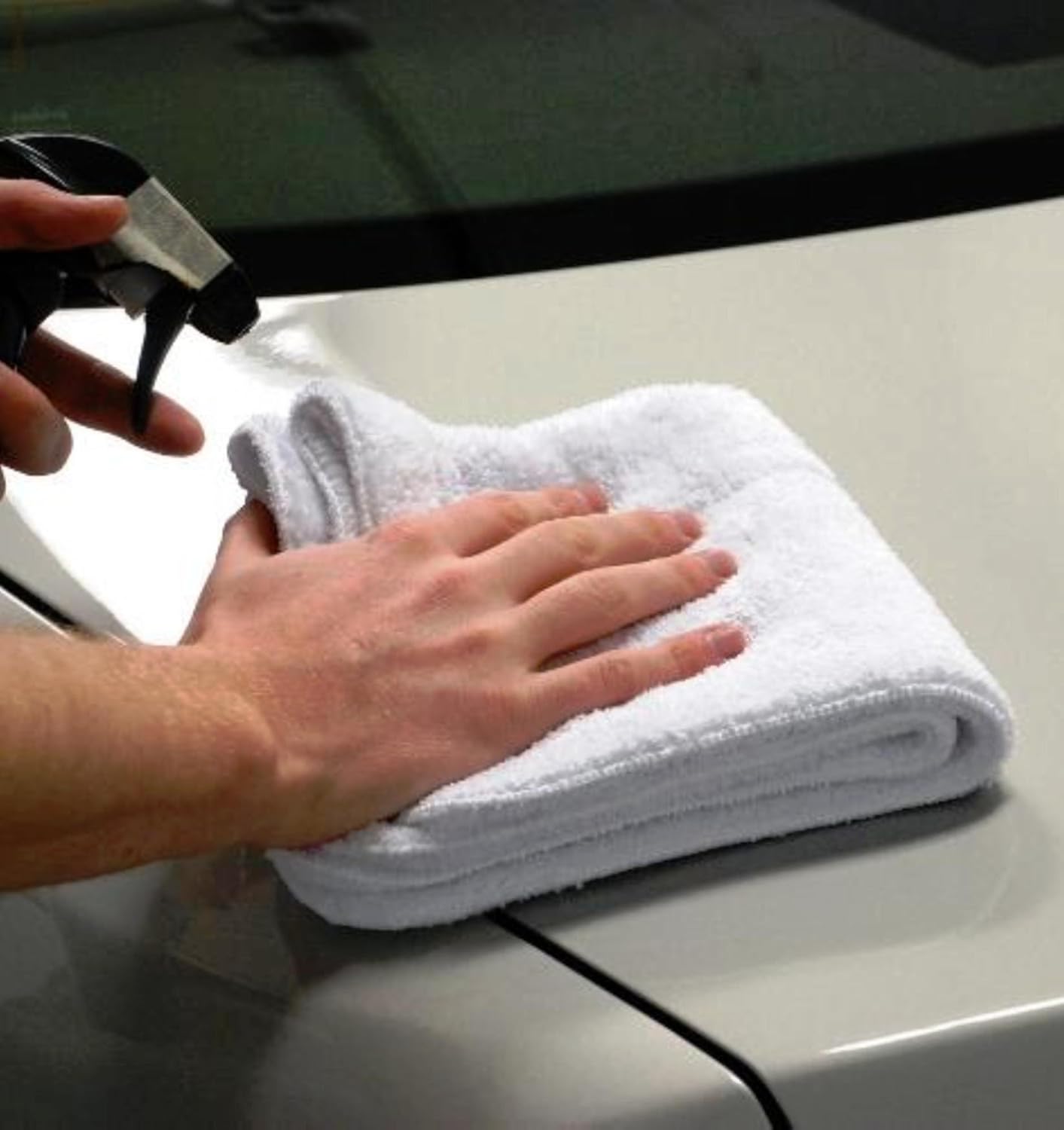 Real Clean Microfiber Extra Thirsty White Automotive Drying Towel 16 inch x 16 inch (Pack of 6)