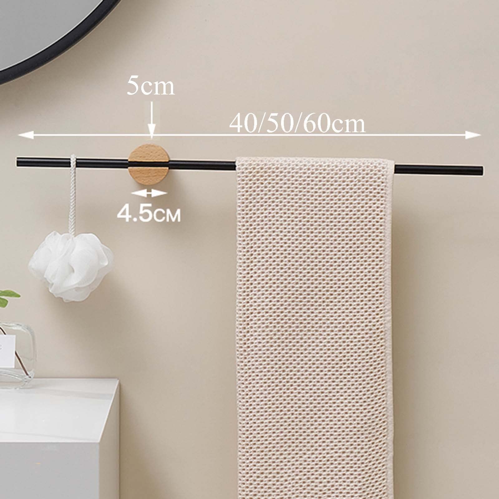 Toallero adhesivo montado en la pared para baño, sin taladrar, de madera/aluminio, toallero de movimiento libre para baño, inodoro, color negro, 40 cm