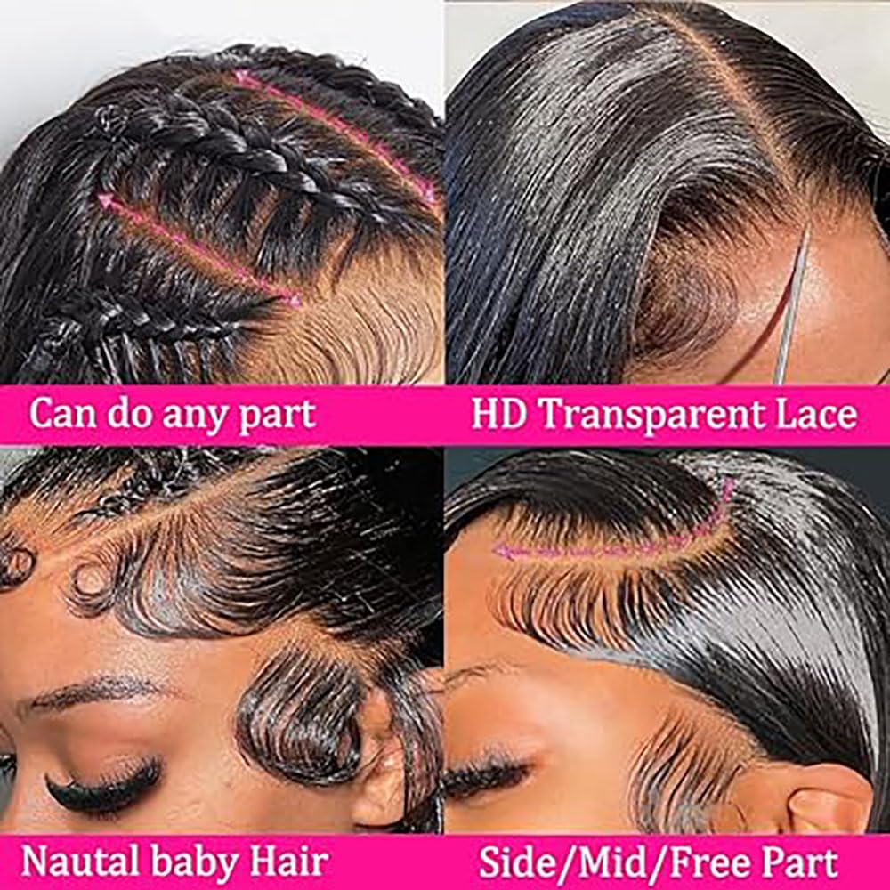Body Wave Human Hair Wig 13X4 Lace Pelucas Cabello Peluca Mujer Glueless Wig Wear and Go Pre Plucked 150% Density Unprocessed Remy Hair for Women Natural Black 26 Inch
