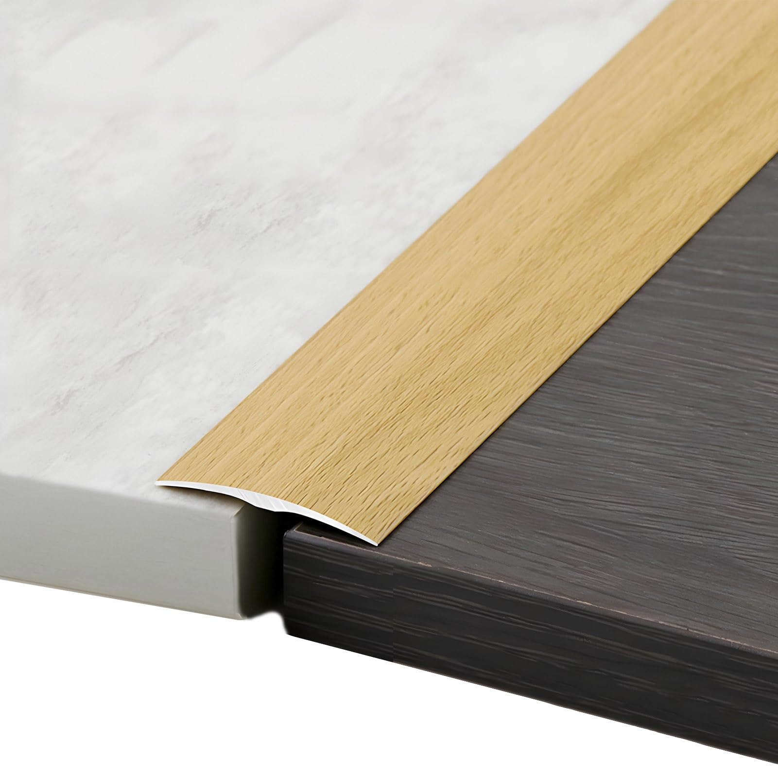3 Piezas Tira de Transición Autoadhesiva, Perfil de Umbral de Puerta de Aleación de Aluminio con Vetas de Madera for Conexiones de Juntas de Suelo(Yellow,51.2x1.5"(130x3.8cm))