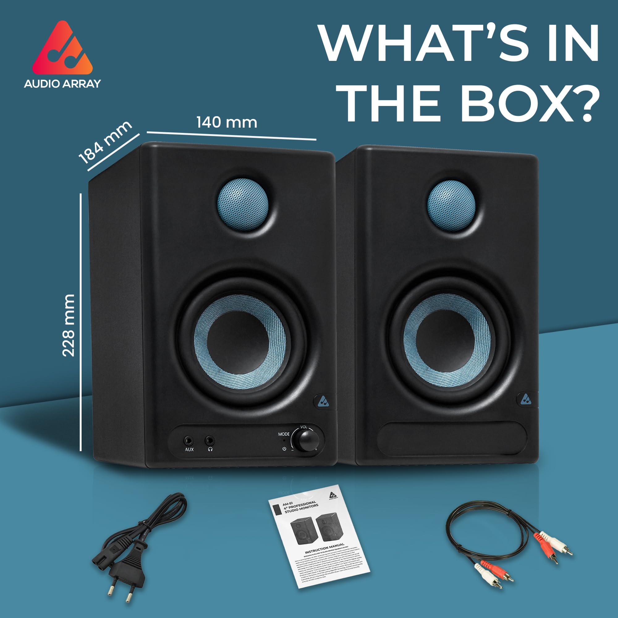 Audio Array AM-S1 BT v5.3 |Professional 4" Studio Monitor Speaker Pair| 60W Class D Amplification,Woven Composite Woofer,1" Silk-Dome Tweeter,EQ Controls|Music/Monitor Mode, Aux, HDMI, USB C, TRS, RCA - Image 6 thumbnail