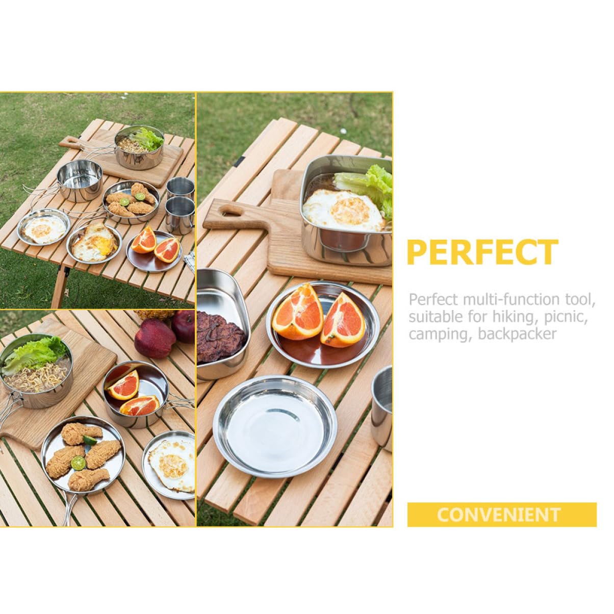 Happyyami 1set Pieghevoli Inossidabile Utensili Multifunzionali Per Picnic e Attività Outdoor Kit Per Escursionismo e Grigliate