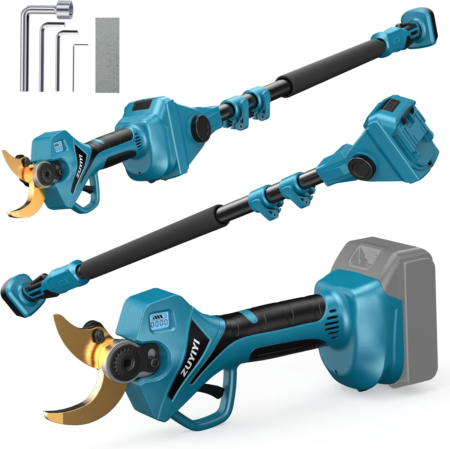 2-in-1 Cordless Pole Pruning Shears for Makita 18V Battery(NOT Included), 2.4" Cutting Diameter 14.7FT Reach Electric Power Pruner w/Extension Pole, Brushless Tree Pruner for Branch Trimming