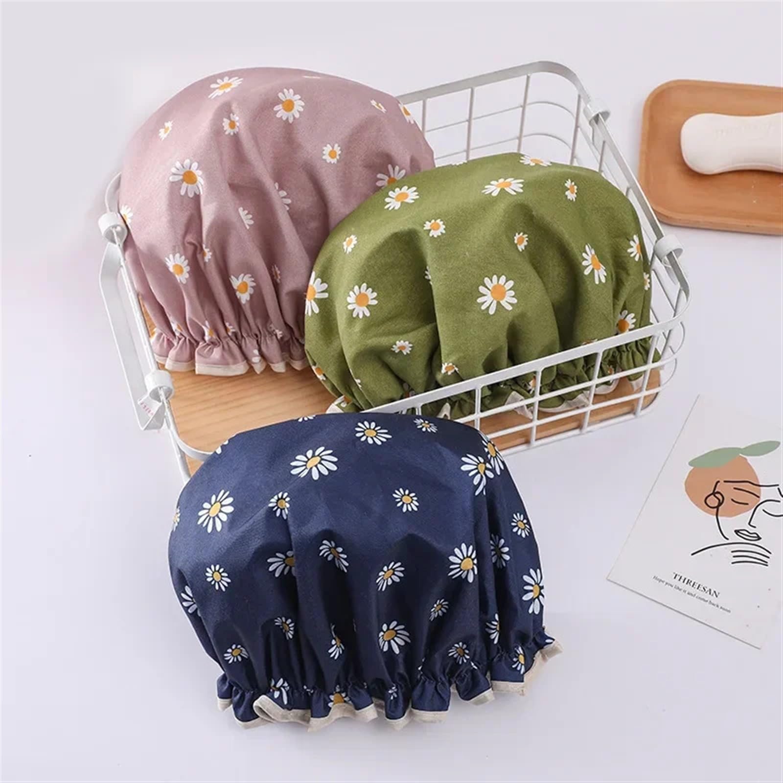 Duschhauben Frauen Dusche Abdeckung Hut Doppel Schicht Liefert wasserdichte Dicke Bad Zubehör Kappe Haar(Color:Pink-10pcs)