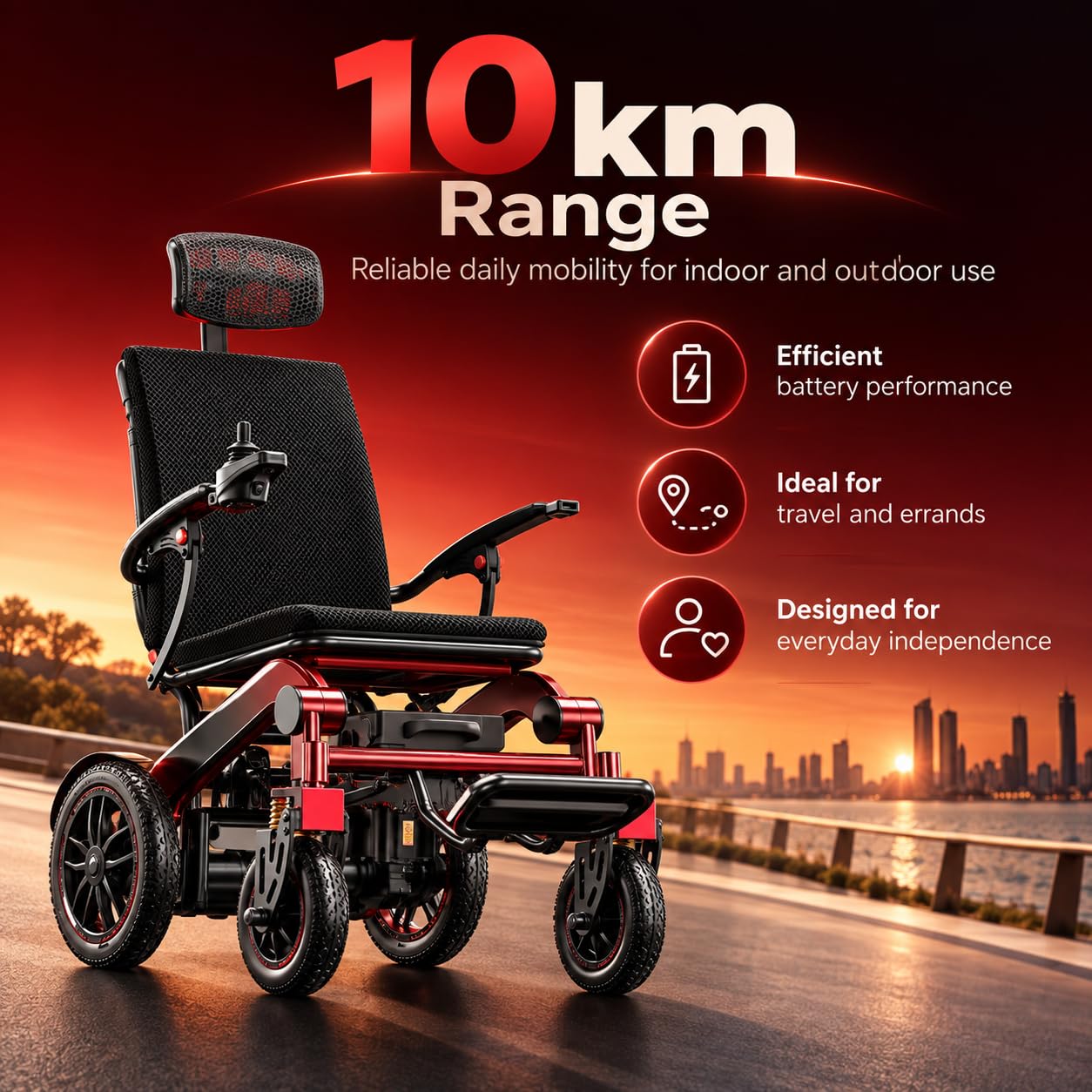 Sedia a Rotelle Elettrica Pieghevole per Adulti con Schienale Reclinabile 10 km Range
