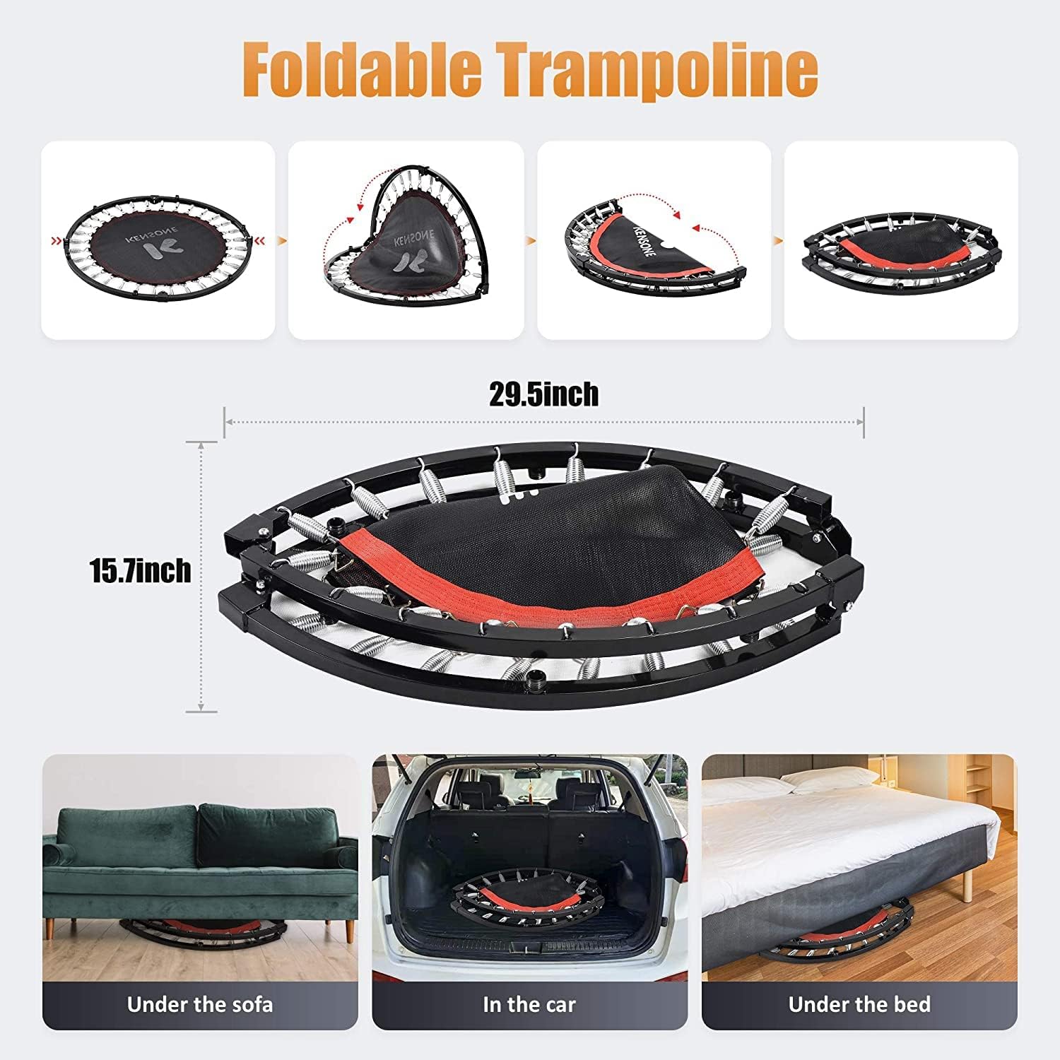 KENSONE 40" Mini Trampoline Rebounder Trampoline for Adults Small Fitness Trampoline for Kids Bounce Exercise, 1 Extra Black Cotton Safety Pad Included, Max Load 330 LBS : Sports & Outdoors