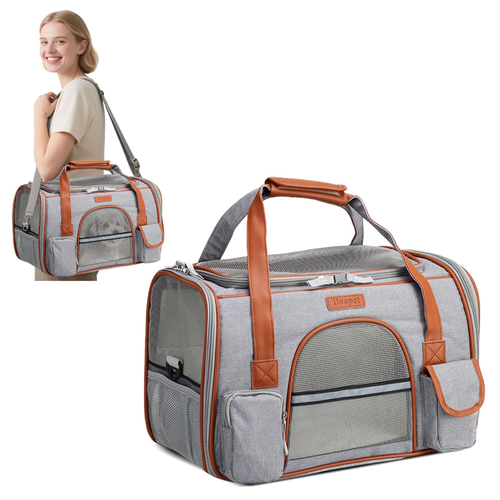 PETCUTE Sac Transport Chat Chien,Respirant Sac de Transport pour Animaux de Compagnie avec Tapis en Laine Lavable,Sac de Transport pour Chat Chien avec Bandoulière Réglable,Bandes Réfléchissantes