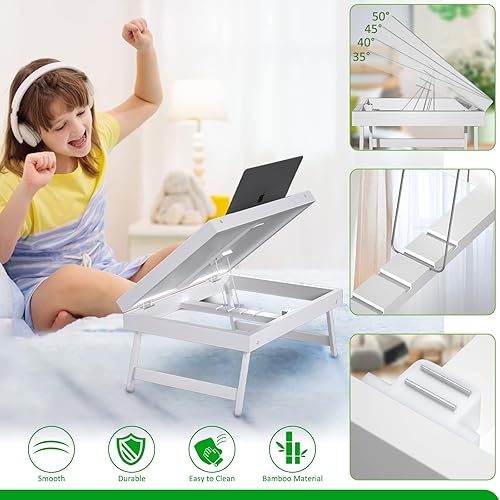 Miniatura 3 de Artmeer - Bandeja de cama para desayuno, bandeja de comida con patas plegables, bandeja de servir para computadora, laptop, escritorio, platos de