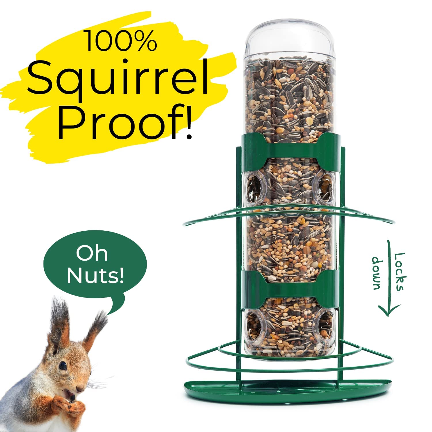 Nature Anywhere, Eichhörnchen-Fenster-Futterstation für Vögel Sparen Sie Samen in Ihren Futterspendern, Füttern Sie nur Vögel! Premium-Qualität (Grün)