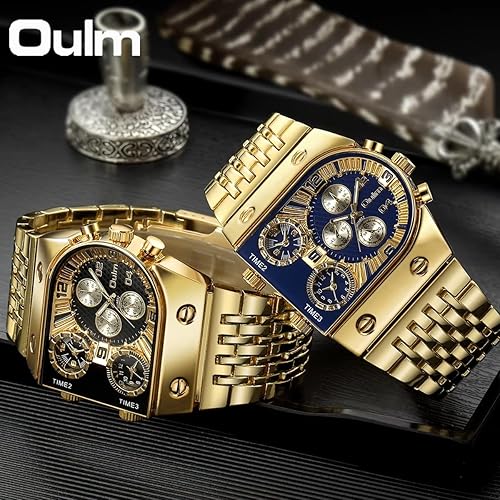 Miniatura 6 de Carlien - Reloj de lujo para hombre, rectangular, cuadrado, de oro y plata, de gran esfera, luminoso, impermeable, de cuarzo, deportivo, multizona