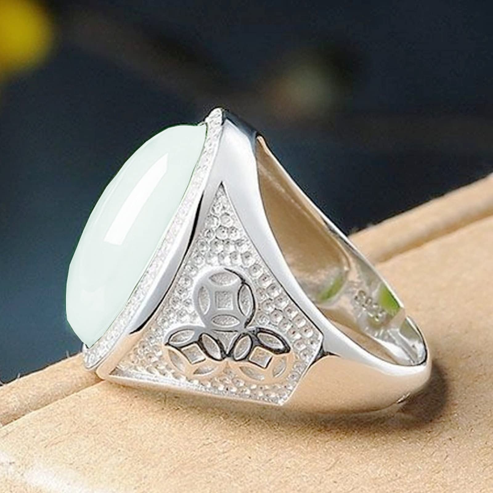 Amazon.com: Imitation Hetian Jade Adjustable Oval Ring White Jade