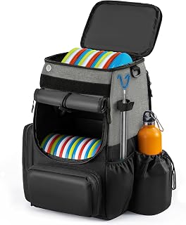 Disc Golf Bag, Heavy Duty 600D Polyester, Disc Golf Backpack with Insulated Cooler and Multiple Pockets, 26+ Capacity, Lightweight and Durable
