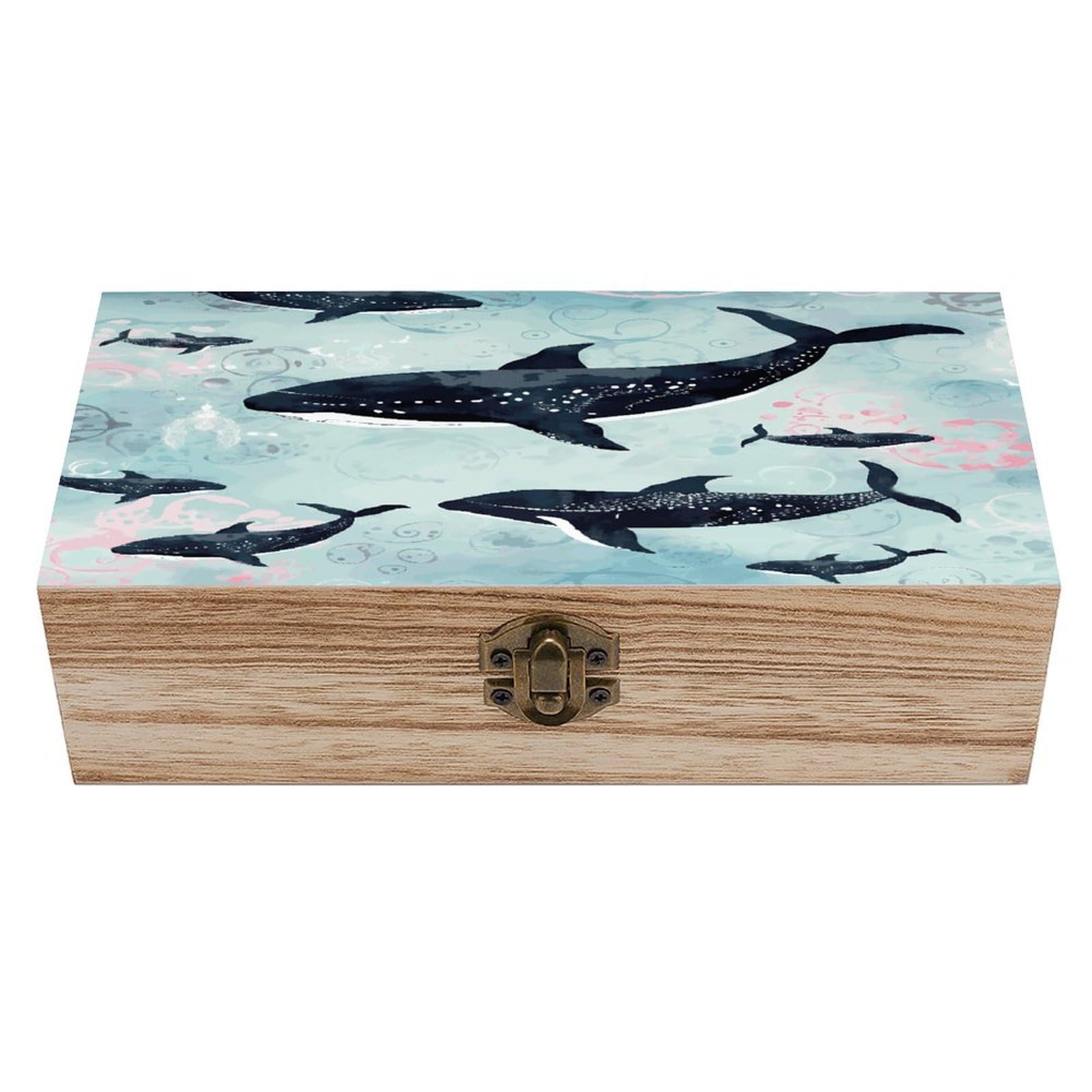 VstaDank Whale Wooden Storage Box Wooden Keepsake Box with A Hinged Lid Fashion Memory Treasure Boxes Decorative Jewelry Case for Crafts Photo Home Decor Wood Gift Box