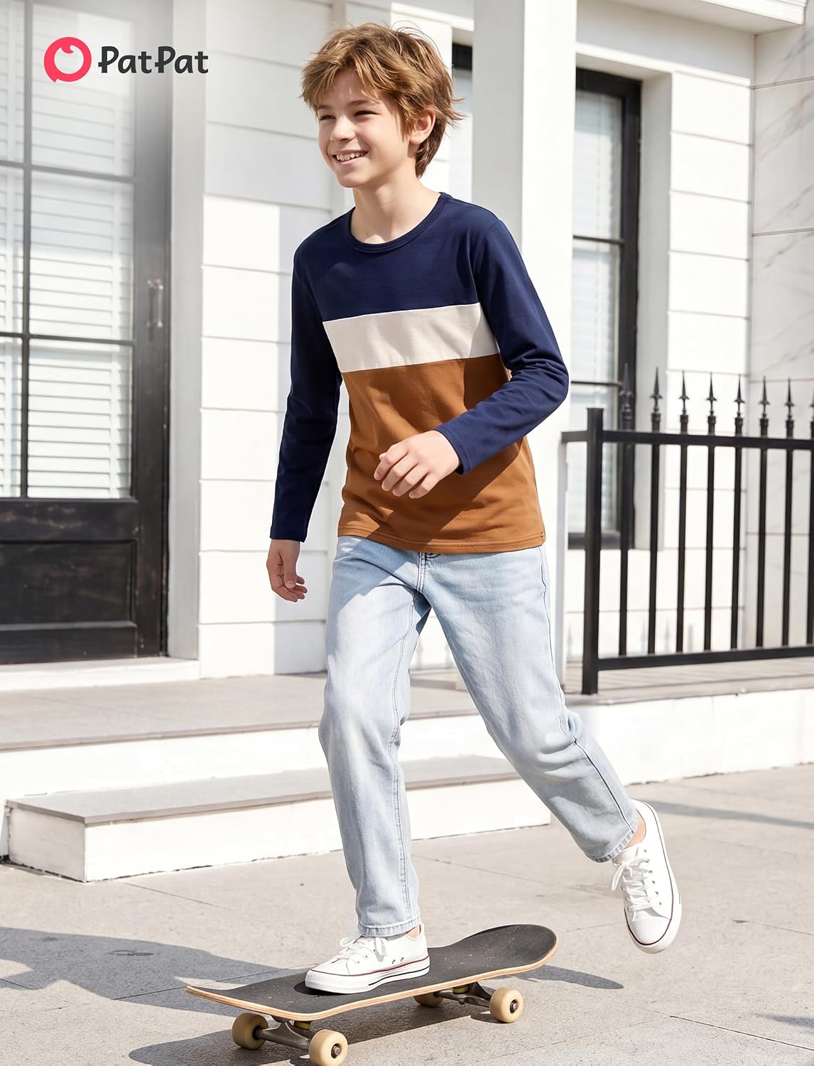 PATPAT Boys Long Sleeve T Shirt Color Block Tops Fall Clothes 7-16 Y