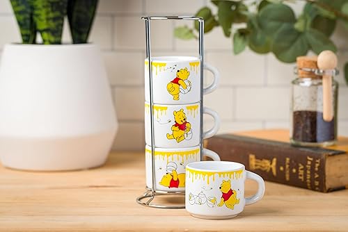 Miniatura 14 de Silver Buffalo Disney Winnie the Pooh Honey Hunny Drips - Juego de 4 tazas pequeñas apilables de cerámica para expreso, 3 onzas