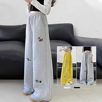 Baggy Barrel Sweatpants for Girls Y2K Embroidered Dog Wide Leg Joggers Elastic High Waisted Cute Athletic