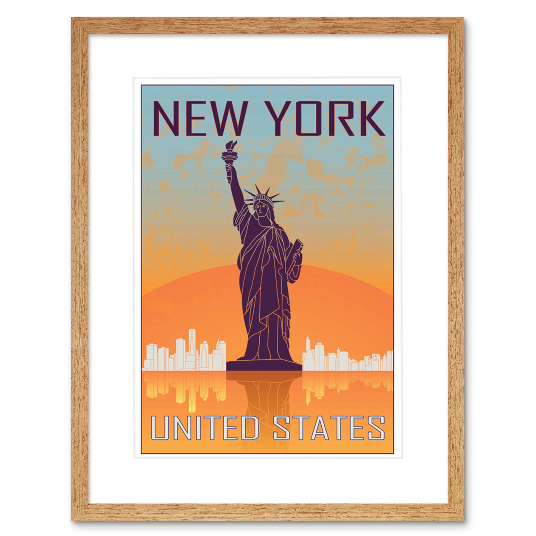 Wee Blue Coo Travel New York City Statue Liberty Manhattan Framed Wall Art Print