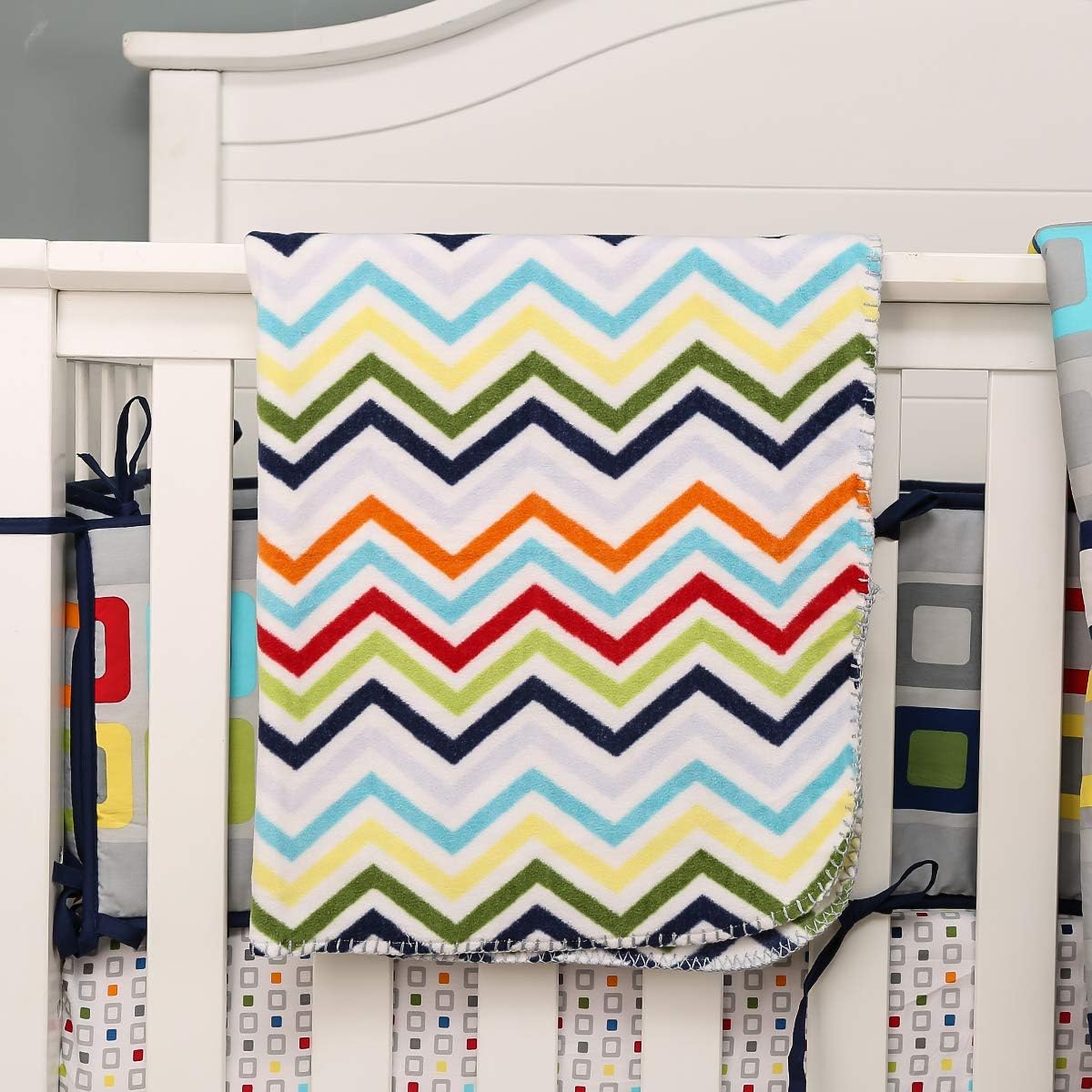 10 PCs Gray Navy Geometry Square Nursery Crib Bedding Set Baby Boy Baby Girl Colorful Square Theme Cot Bedding Set