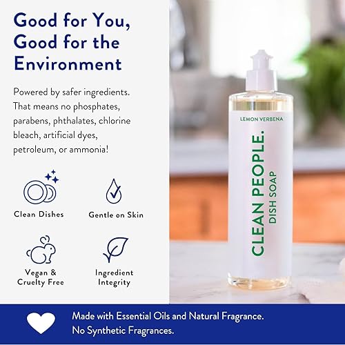 Miniatura 2 de THE CLEAN PEOPLE Jabón líquido para lavavajillas - Ingredientes limpios y simples - Poder extra de fregado (aroma a verbena de limón) 12 fl oz