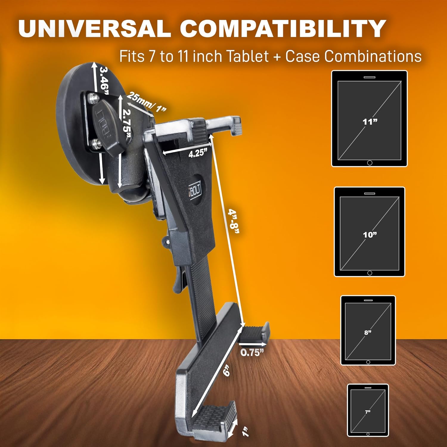 iBOLT TabDock MagDock 360 | Heavy-Duty Magnetic Tablet Mount with AMPS Pattern, Dual 25mm Metal Ball Joints and 2.75- inch Arm | Forklift & Warehouse Tablet Holder