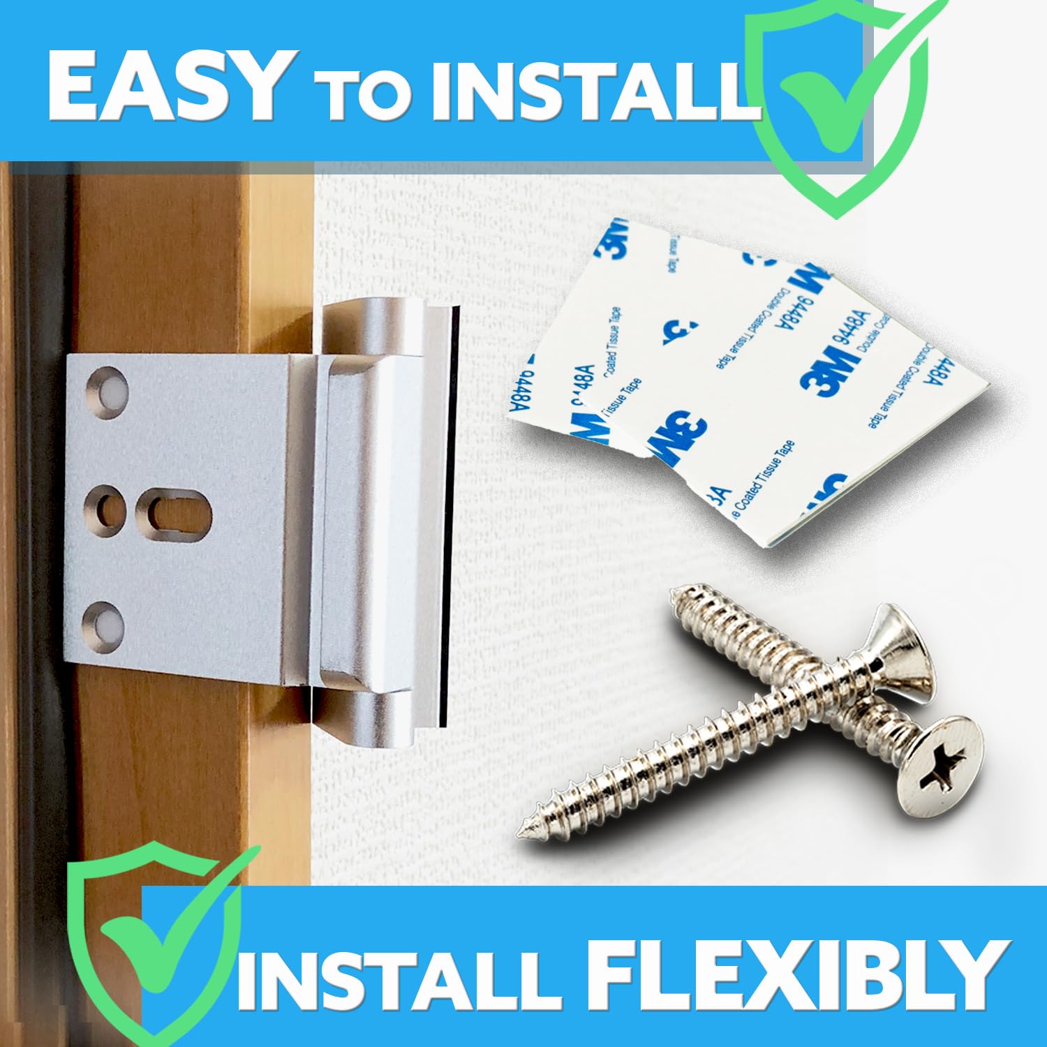 Door Reinforcement Lock Without Drilling No Tools Needed Easy Installation with 3M Tape or Screws Child Safety Lock Easy to Lock and Unlock with One Hand Baby Proofing Bedroom Door Lock(Black) - Image 3