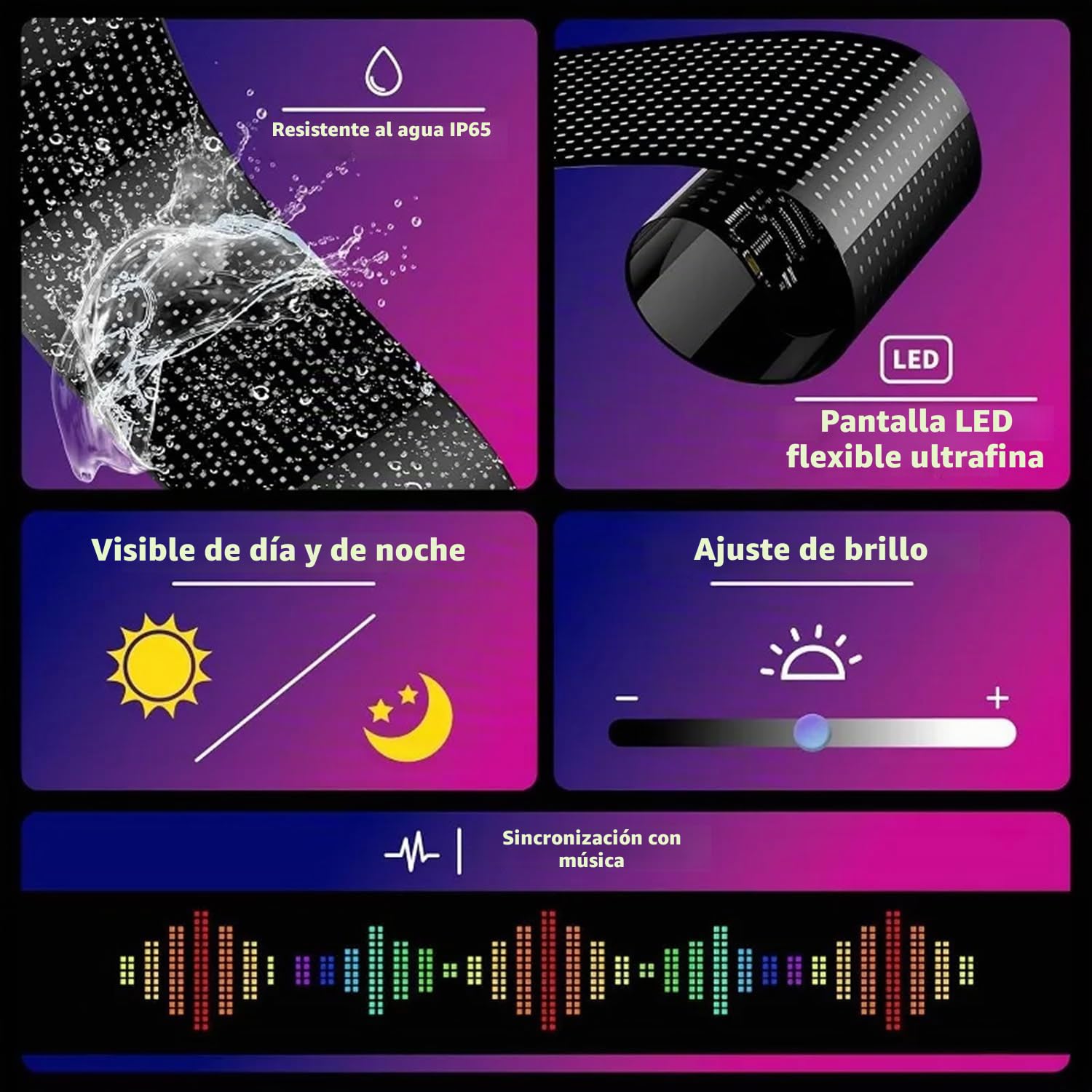 Grande Tablero de indicadores LED flexible, 146 x 20 cm, programable RGB mediante Bluetooth Smart App, panel de matriz de ojos de diablo, para coche, bar, publicidad, restaurante, tienda, decoración
