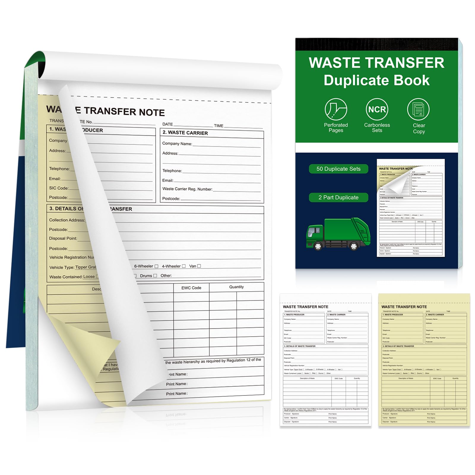 Waste Transfer Duplicate Book A5 2-Part NCR Waste Transfer Note 50 Sets