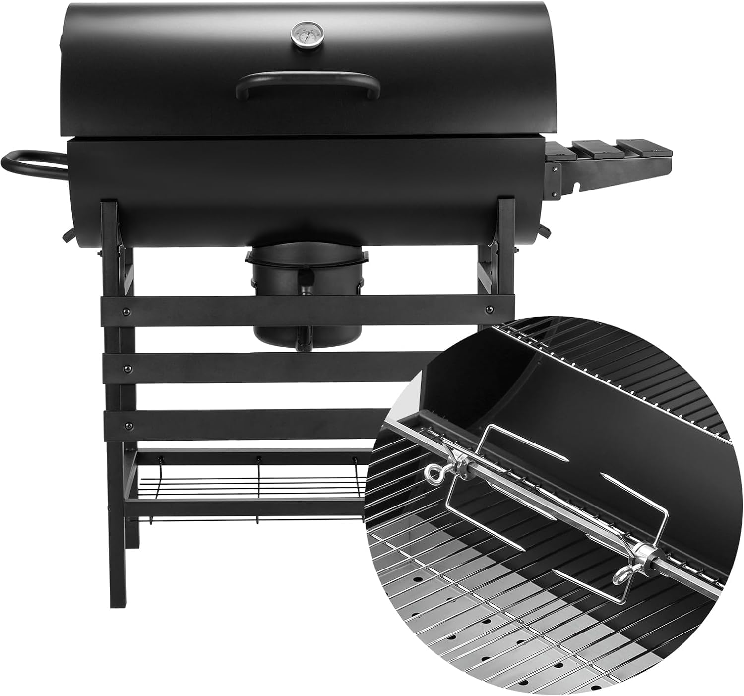 TEENO Grill XXL de carbón de madera, carrito de barbacoa con parrilla de pollo, barbacoa de carbón con tapa para jardín, terraza y camping