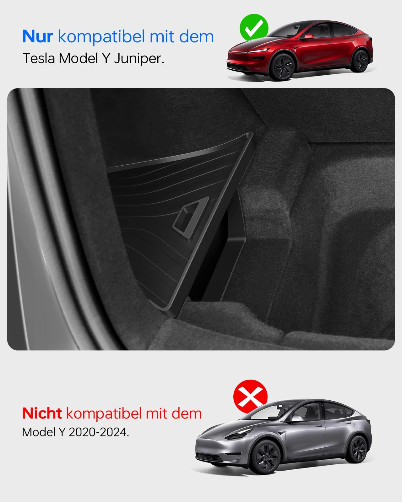 Kofferraum-Organizer für Tesla Model Y Juniper 2025 2026 2er Set mit Deckel – Wasserdicht, 1:1 Passform, Geruchsneutral & Rutschfest, für Schuhe, Werkzeug, Einkäufe, Schwarz